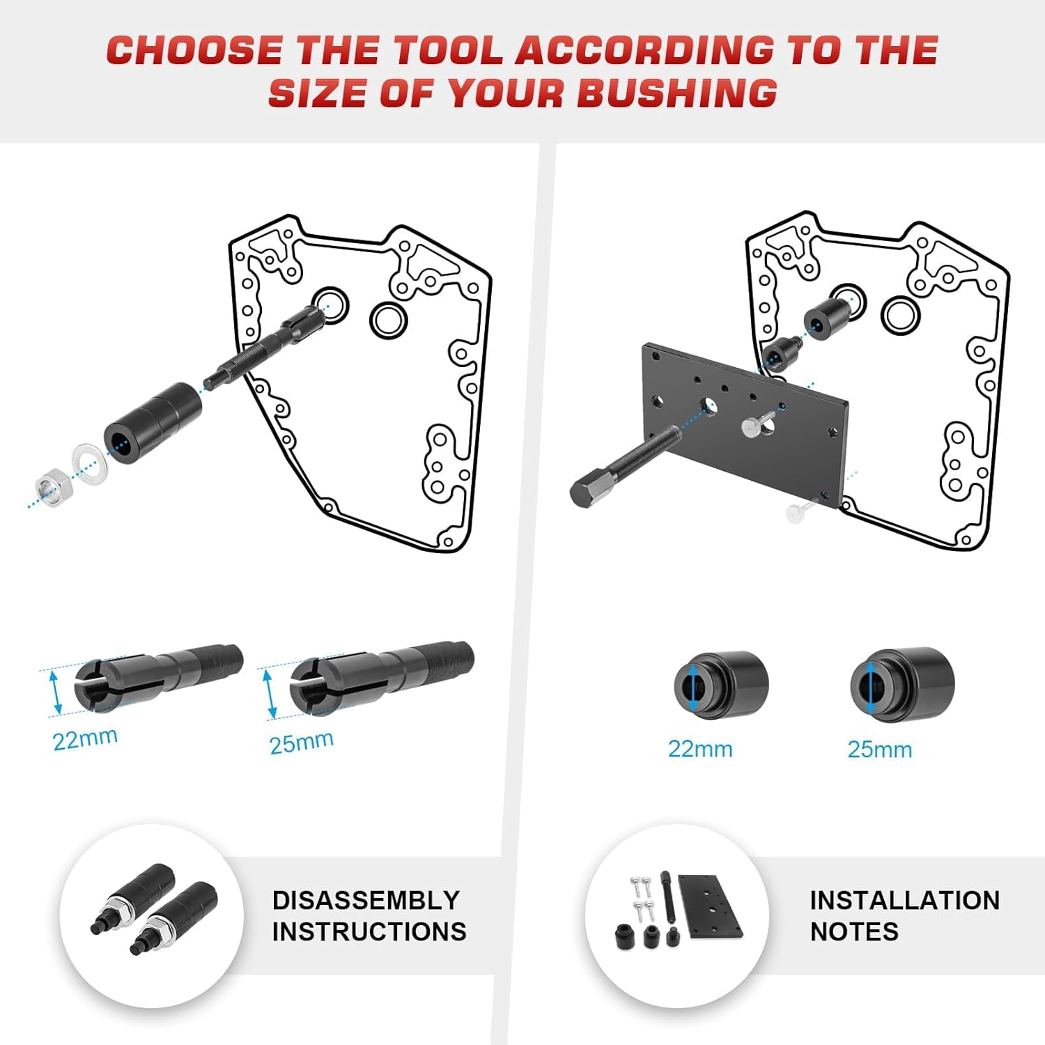Weisen Inner Cam Bearing Installer and Puller Tools Compatible with Harley 88 93 96 103 110 ALL TWIN CAM 1999-newer