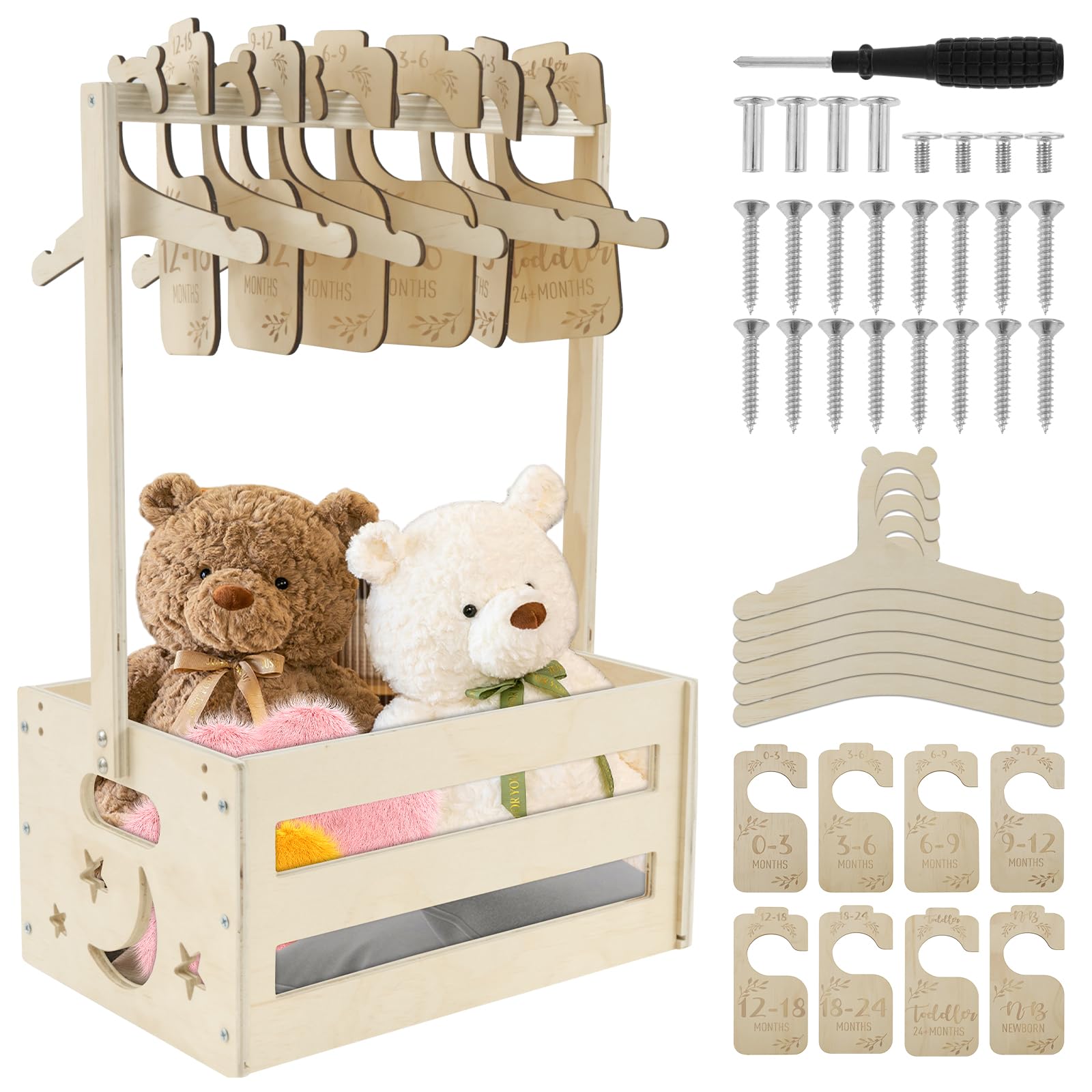 Holz Babykorb Geschenk mit Griff Babyparty Schrank Geschenk Korb Neugeborene Baby Dusche, Baby Shower Wäschekorb für Geburtstage Babypartys Weihnachten Neue Eltern(G)