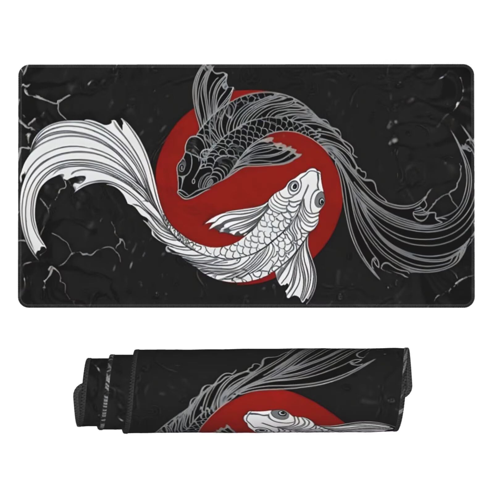 Podkładka pod mysz do gier, duża podkładka pod mysz XXL 1200 x 600 x 3 mm, czarna ryba podkładka pod mysz do klawiatury i biura, z przeszytymi krawędziami i antypoślizgowym tyłem, do gier dla graczy