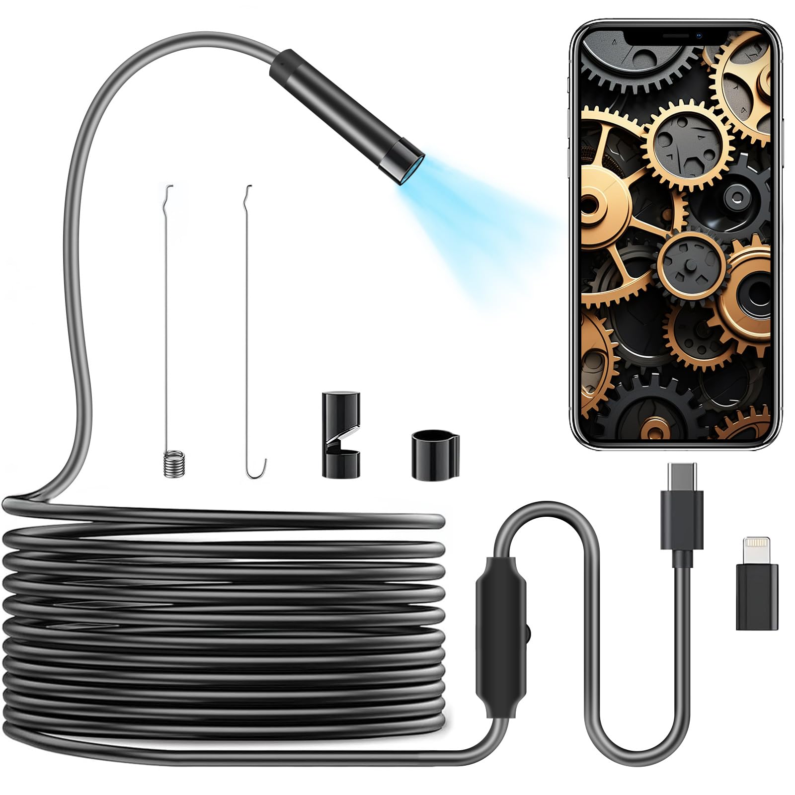 Caméra Endoscopique 1080P IP67 - Caméra Serpent Étanche 5M Avec LED Pour Inspection IPhone Android - 2M