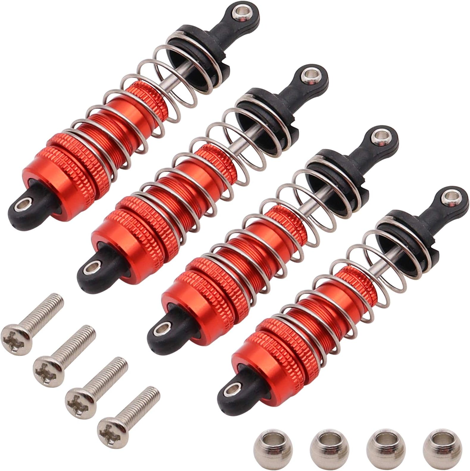 4PCS Front & Rear Alloy Aluminum Shock Absorber Replacement Upgrade Parts for Wltoys 1/14 144001 RC Buggy Car Metal Upgrade Accessories (Red)