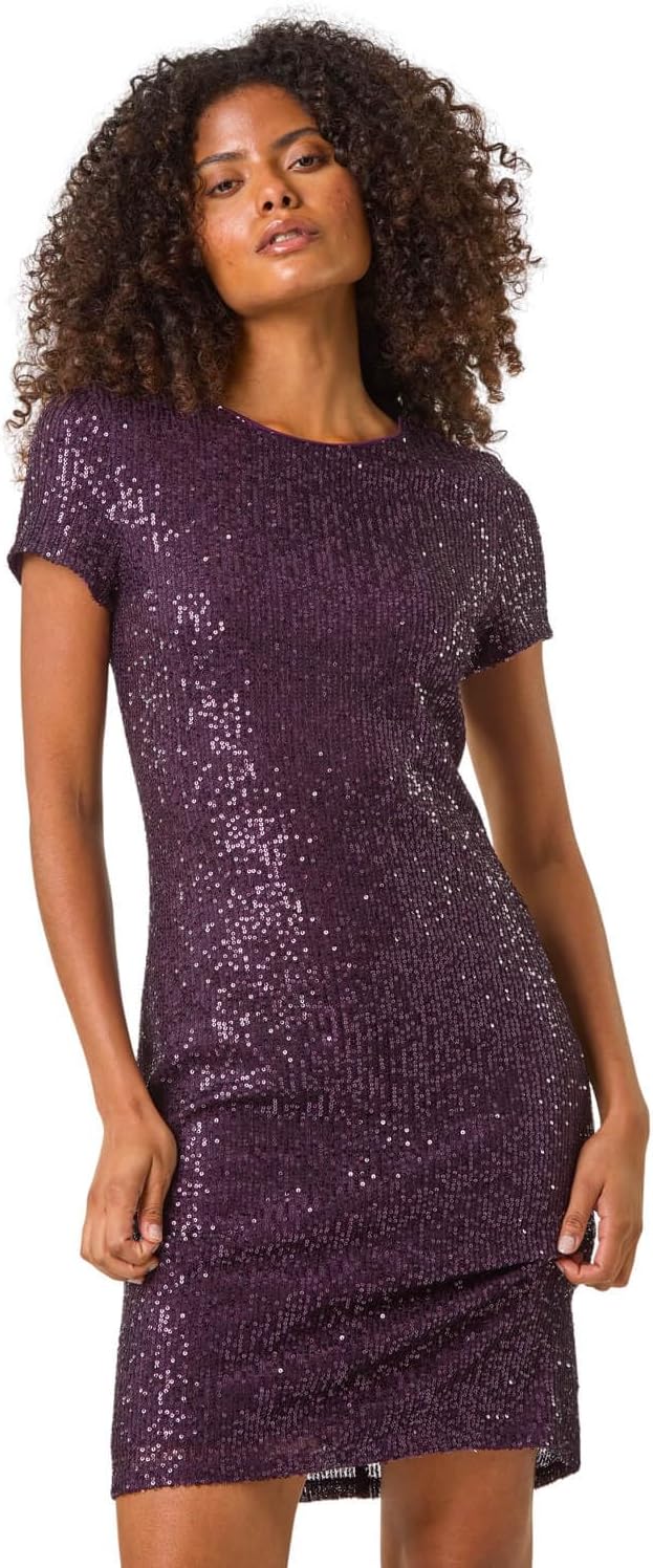 Roman Originals Women Sequin Dress - Ladies Shift Bodycon Glitter Embellished Sparkly Christmas Xmas New Years Eve NYE