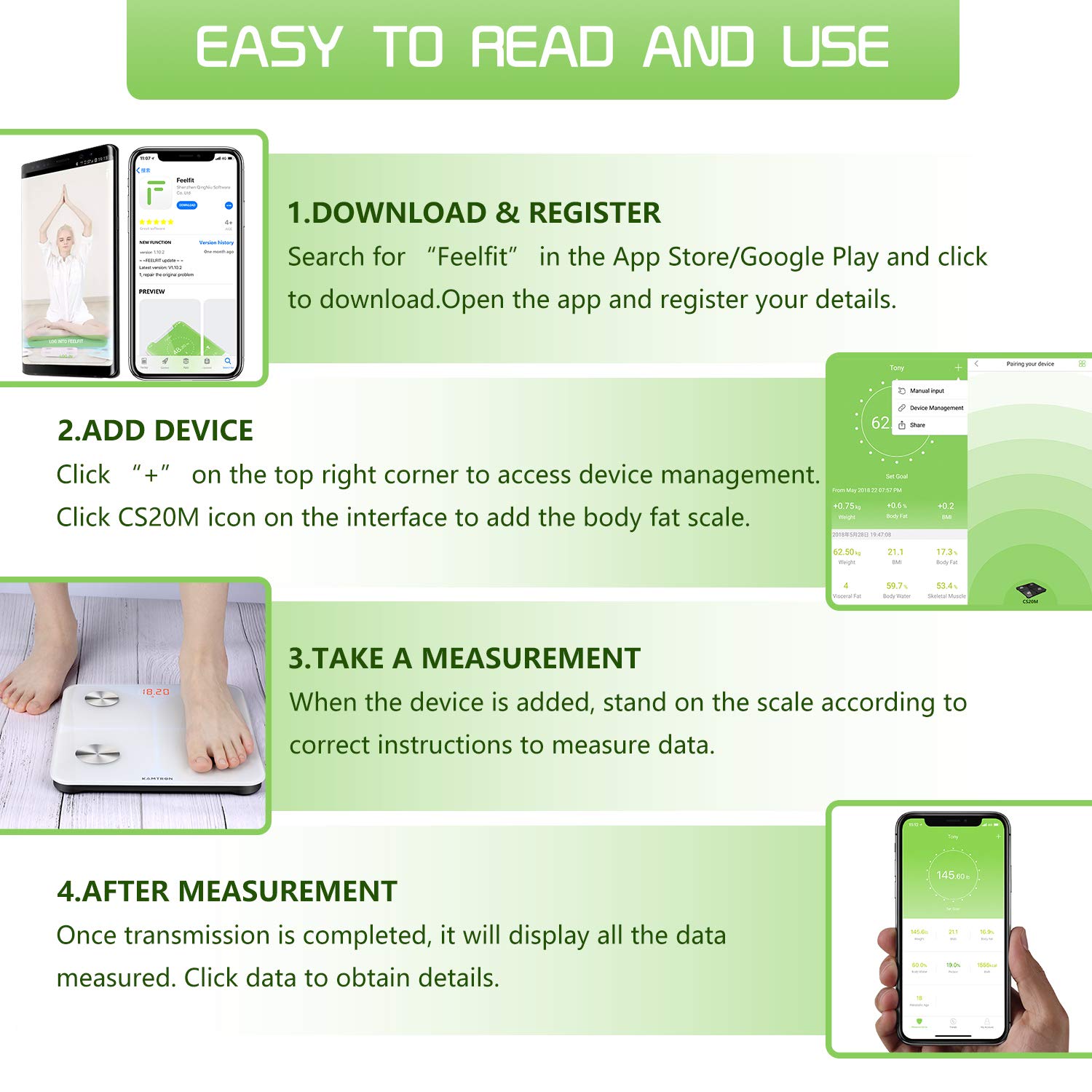 Bilancia Pesapersone Digitale Professionale Impedenziometrica Senza Fili Intelligente per IOS e Android Integrata con 13 Indici di Misurazione Massa Grassa, Massa Magra e Metabolismo Basale, Bianco