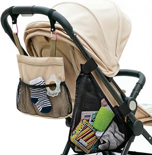 Stroller Storage Bag with 2 Pack Carabiner Universal Non-Slip Adjustable Stroller Attachment for Mommy