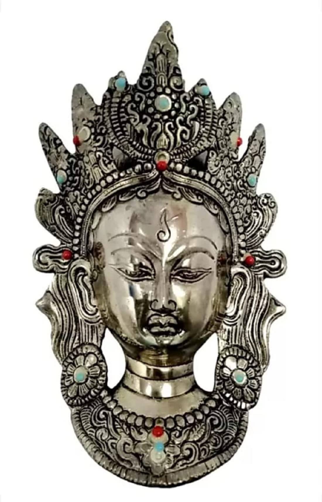 Love Kart Tara Rani Wall Hanging Face Wall Hanging Goddess Wall Sculpture Decorative Showpiece - 15cm (Metal, Multicolor)