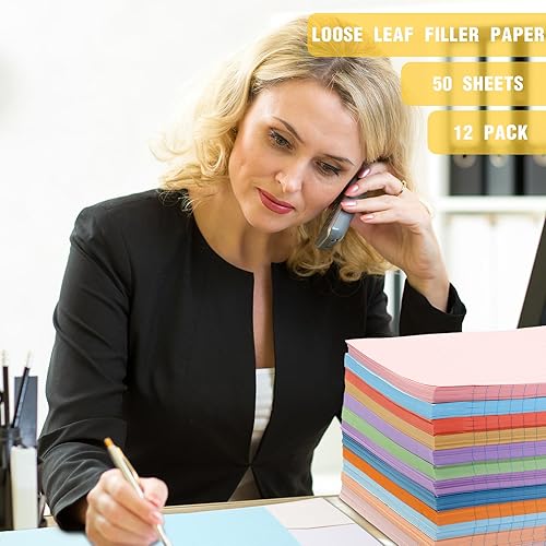 Miniatura 5 de 600 hojas de papel de hojas sueltas de 8.5 x 11 pulgadas, papel de relleno de colores, paquete de 12 hojas rayadas universitarias con 3 agujeros,