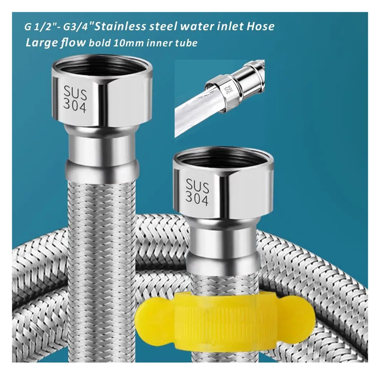 1 tubo flessibile di ingresso dell'acqua SUS304 da G1/2" a G3/4" for rubinetto, 20-200 cm, di riscaldamento, collegamento WC, tubo for bagno e cucina(G 3-4 Hose,150cm)