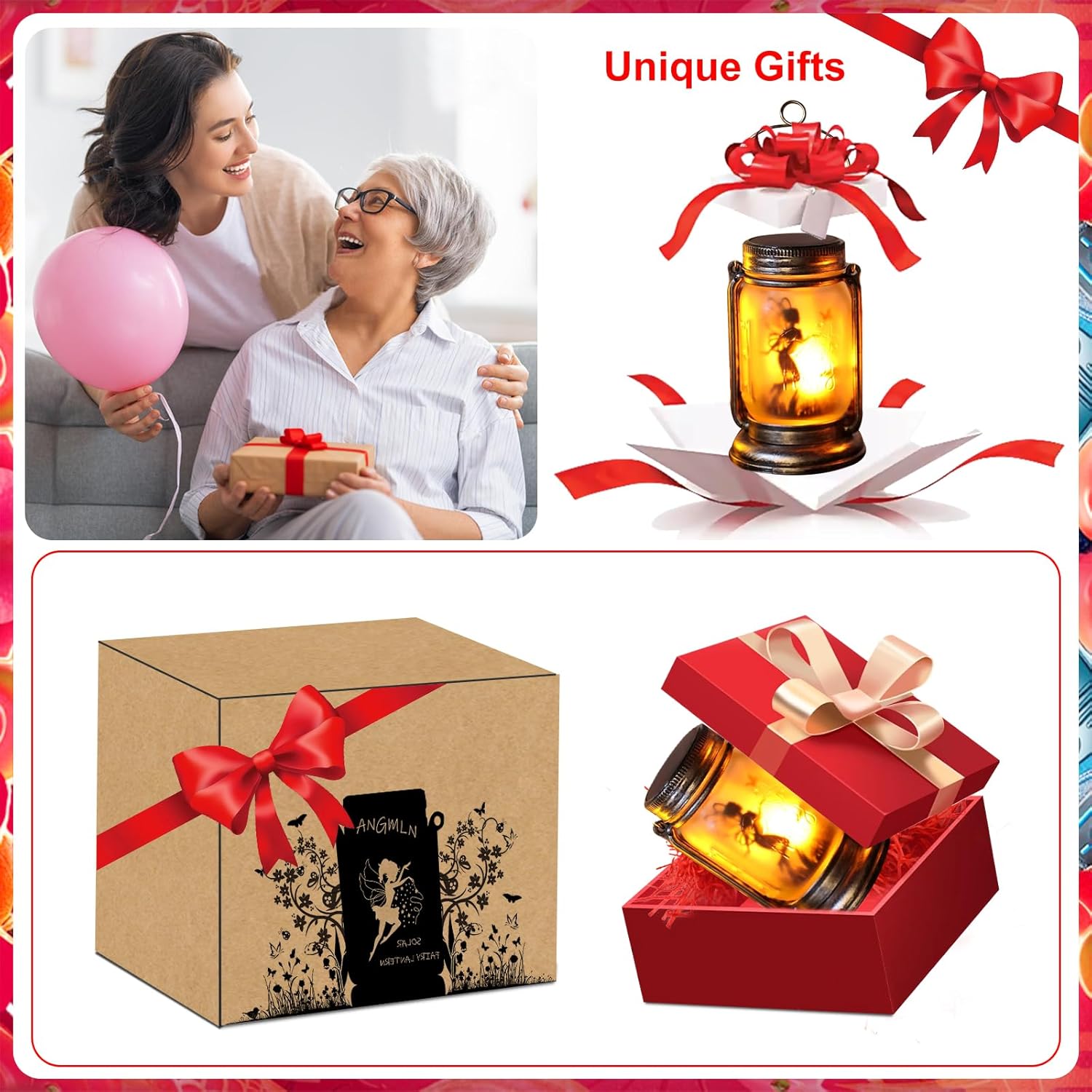 ANGMLN Solar Flame Lanterns Outdoor Waterproof, 2 Pack Garden Hanging Fairy Lantern Solar Lights Decor with Flickering Flames for Patio Yard Garden Outdoor Decorations