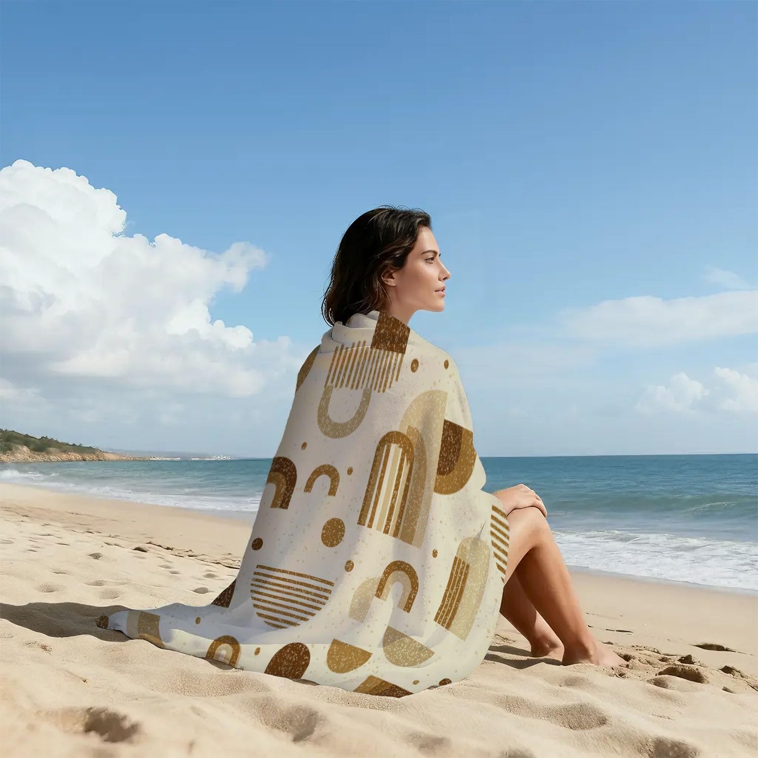 Grande Serviette de Plage 180 x 100 CM,Drap de Plage Microfibre,Couverture de Plage Absorbante Rapide pour Nordique, Wabi-Sabi, Géométrique, Chaleureux Arches, Rayures, Géométrie, Apaisant