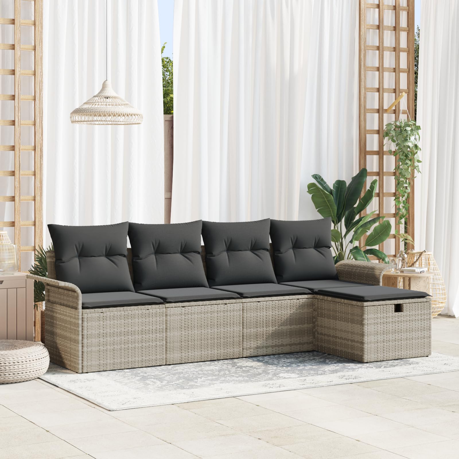 Canapés de jardin en polyrotin gris clair avec coussins d'assise imperméables