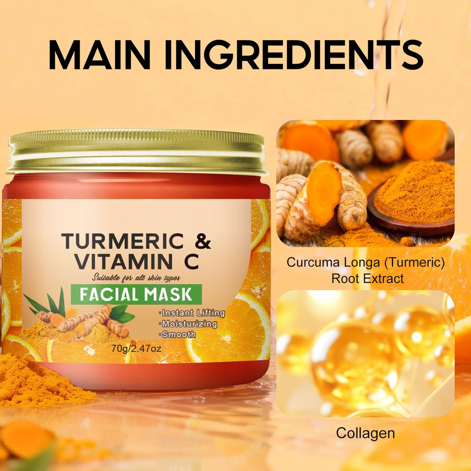 Maseczka z kurkumą, głęboko oczyszczająca pory, kurkuma, złota maska żelowa, kurkuma z witaminą C, maseczka ujędrniająca, kurku/ma overnight wrapping peel off maska, nawilżająca (5 szt.)