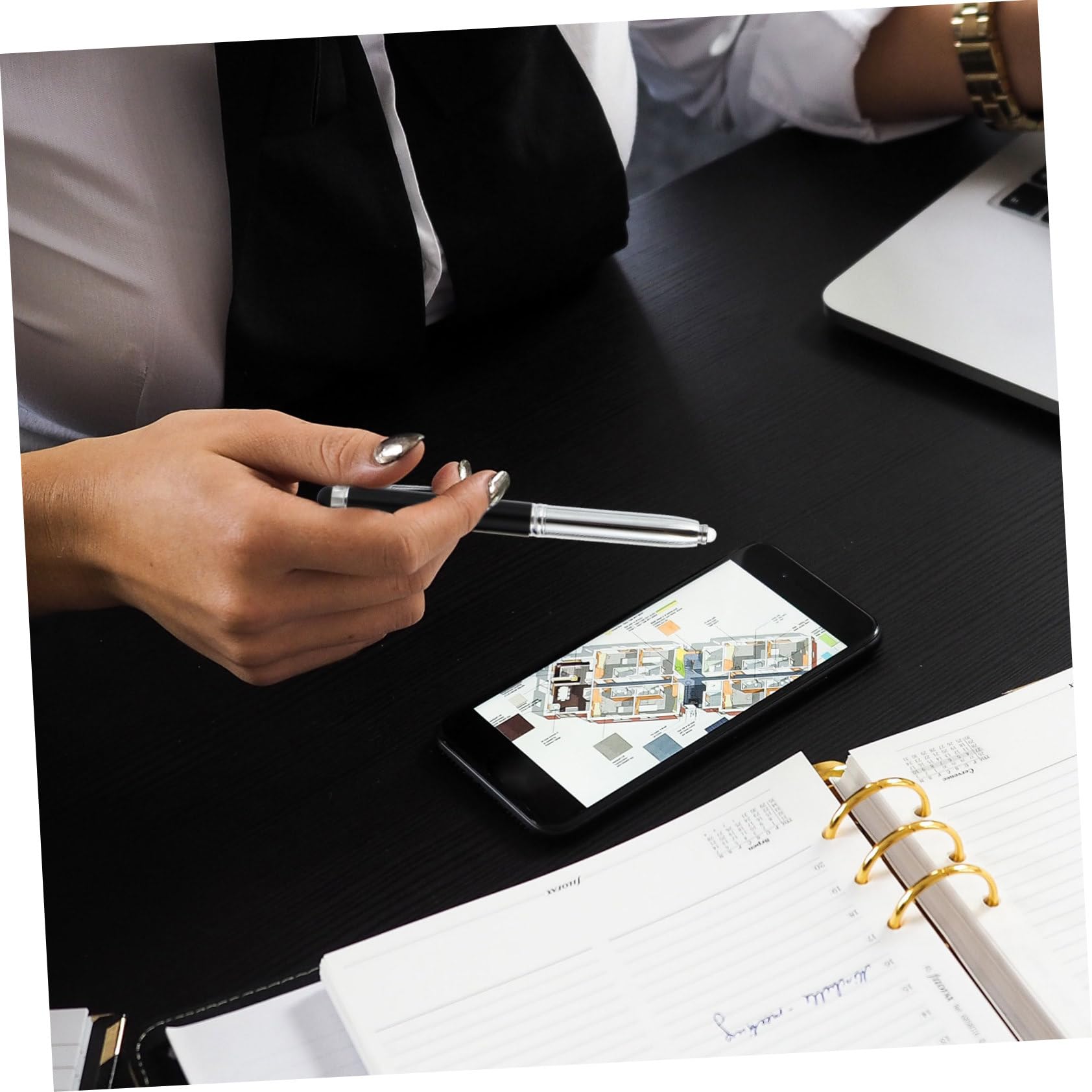 Stylus Pencil Touch Screen Nero 10 Pezzi con Luce LED | Acciaio Plastico, Punta Liscia, per Office e Inverno, Decorazioni Scuola
