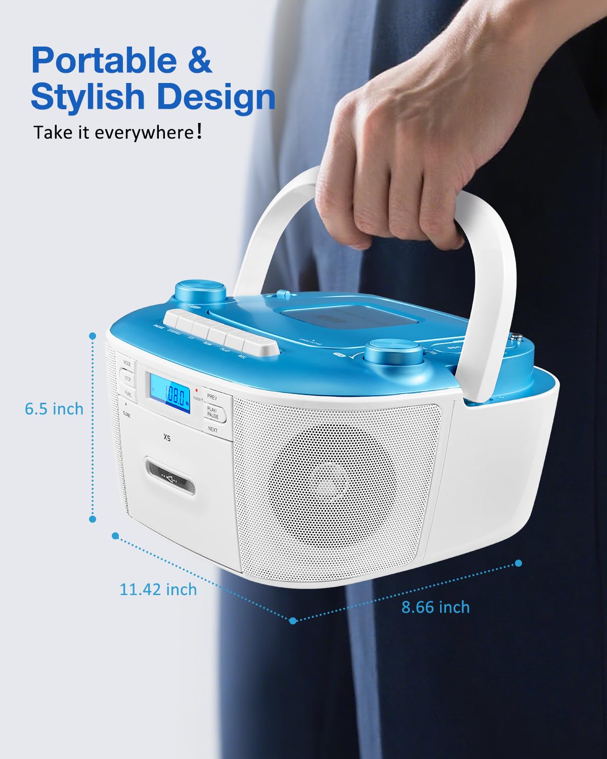 Gelielim Combo de reproductor de casete de CD, radio portátil AM/FM para el hogar, sonido estéreo, recración de cinta, unidad AUX/TF/USB, alimentación CA/CC, conector para auriculares, interior y