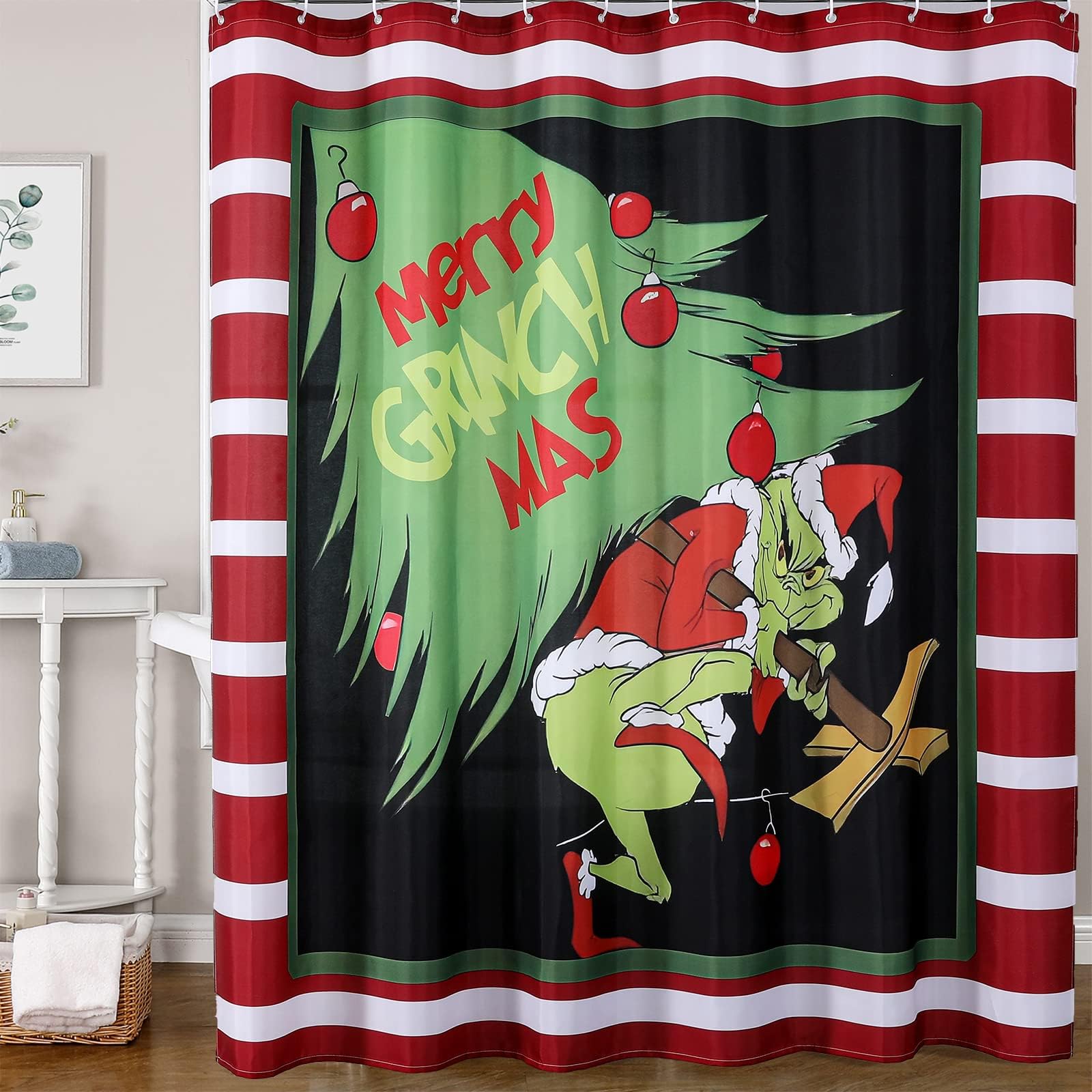 ProhaloWaterproof Polyester Christmas Bathroom Decorations Shower Curtains for Bathroom, 54" x 27.5"Washer and Dryer Covers for The Top,Mat for Laundry Home