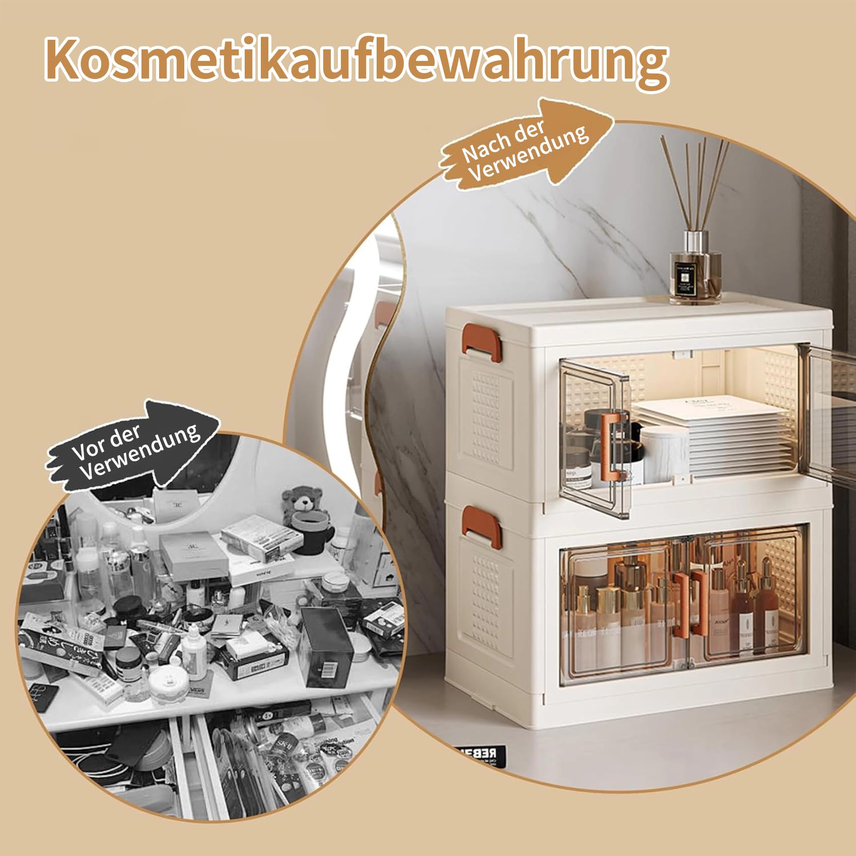 24L*5 Faltbare Aufbewahrungsbox mit Deckel mit Rollen | Stapelbare Aufbewahrungsboxen Plastikbox mit Magnetische Tür Storage Boxes für Schlafzimmer Wohnzimmer und Küchen