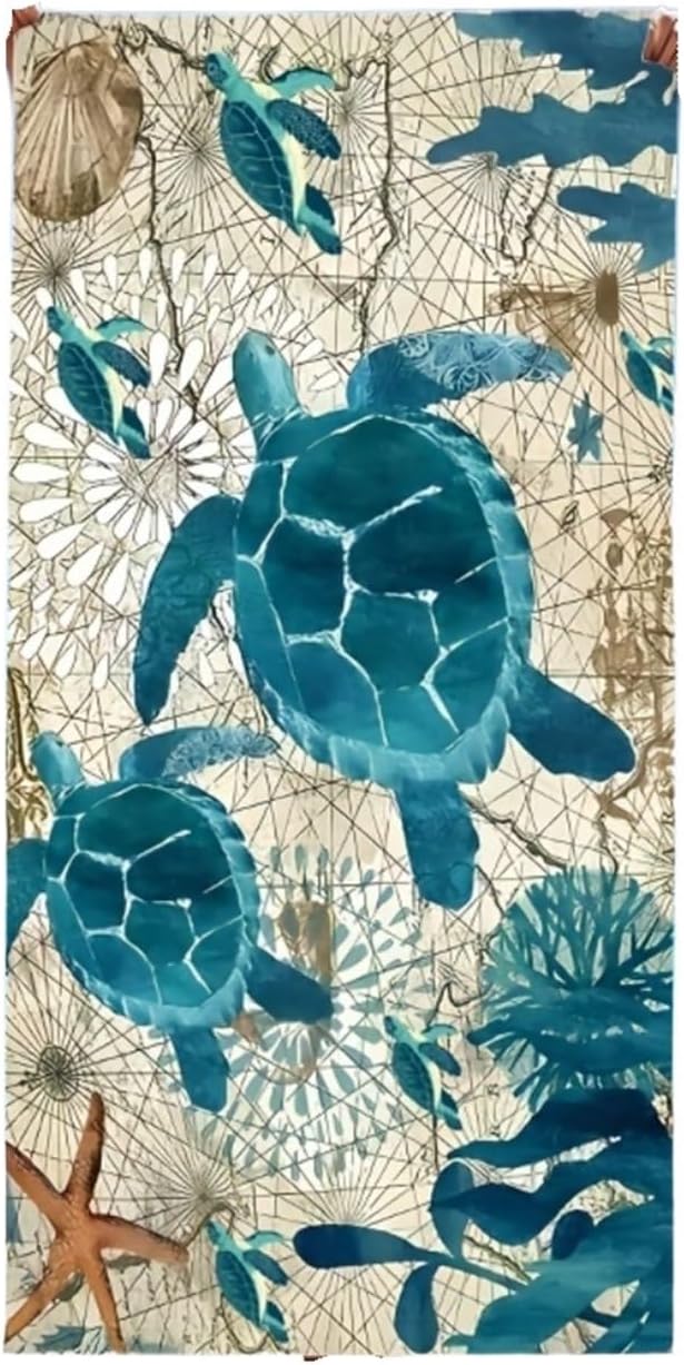 Turtles & Sea Creatures Beach Towel Patterned Sunscreen and Windproof Suitable for Swimming Pool Camping Travel Blanket(70x140cm)