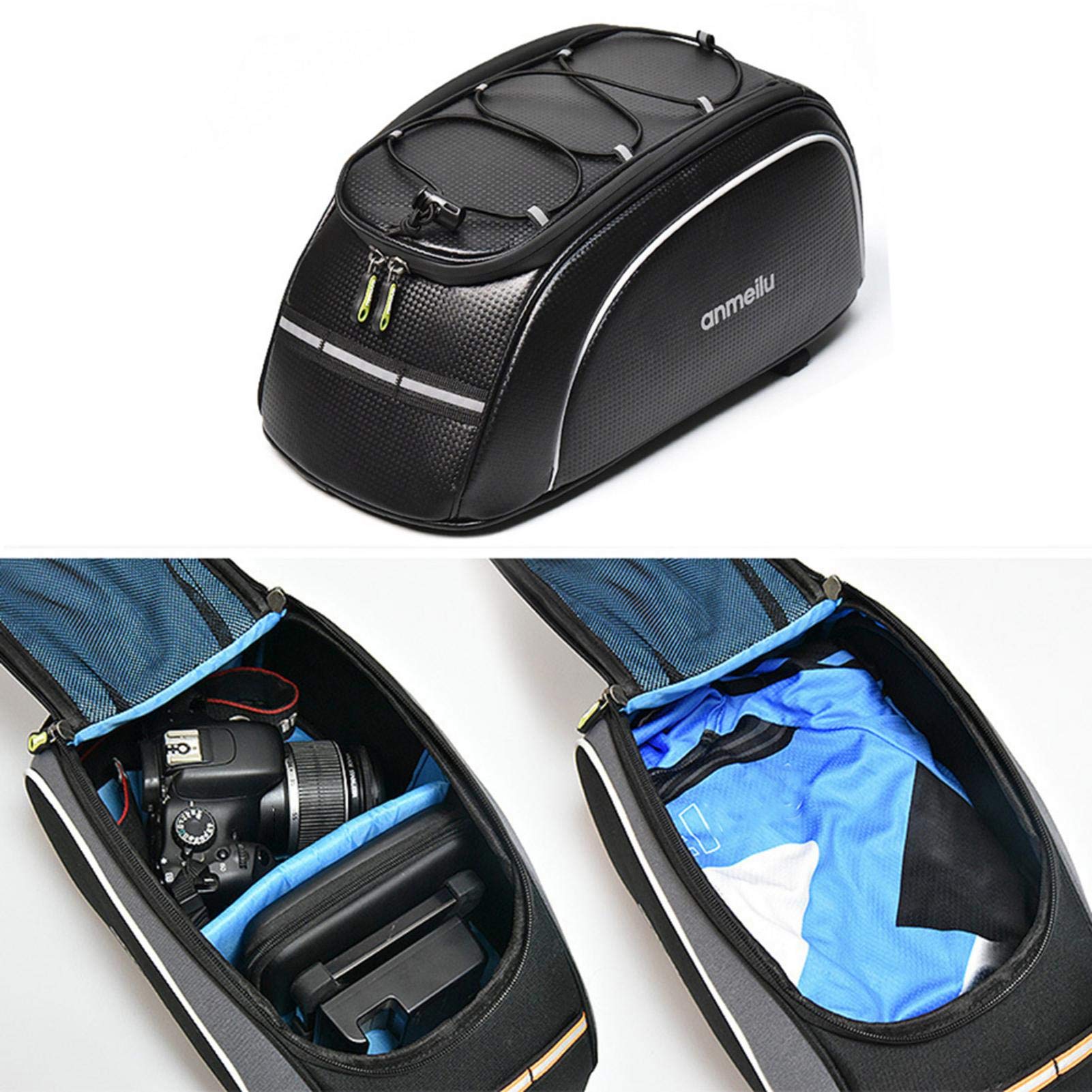Bolsa trasera para portabicicletas Paquete de baúl de 8L para bicicleta | Bolsas de viaje para bicicletas resistentes al agua con tira reflectante Accesorio de ciclismo para motocicletas