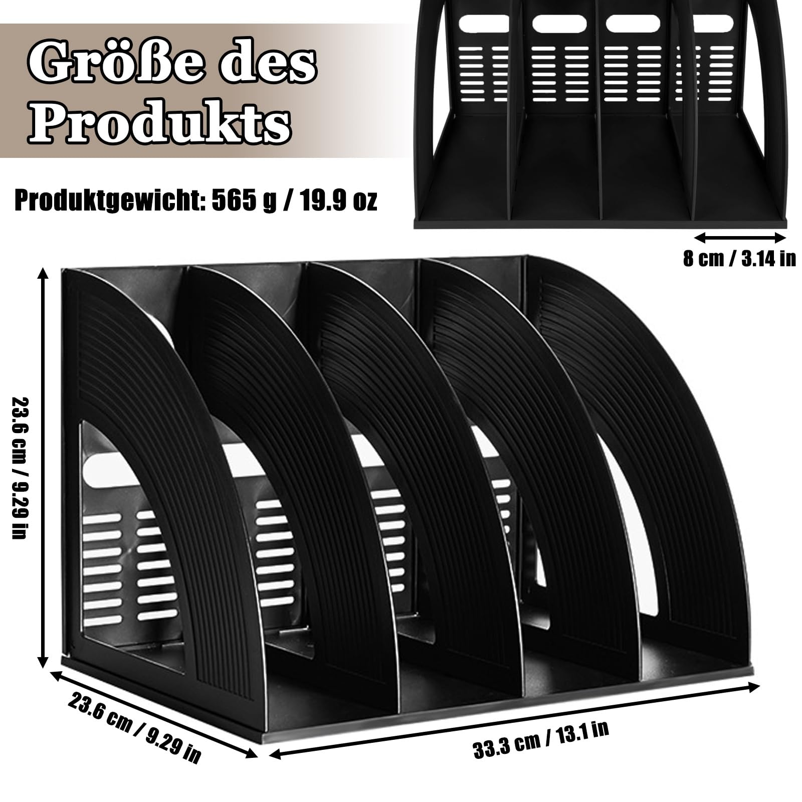 Archivador de Revistas 4 Compartimentos Vertical Plegable Negro