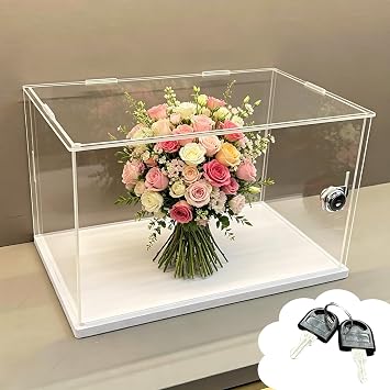 Lockable Acrylic Box for Flower Bouquet, Clear Card / Shadow / Crown Display Case 4" 6" 8" 10" 12" 14" 16" High, Simple Cash Donation Boxes20x15x30cm8"x6"x12"