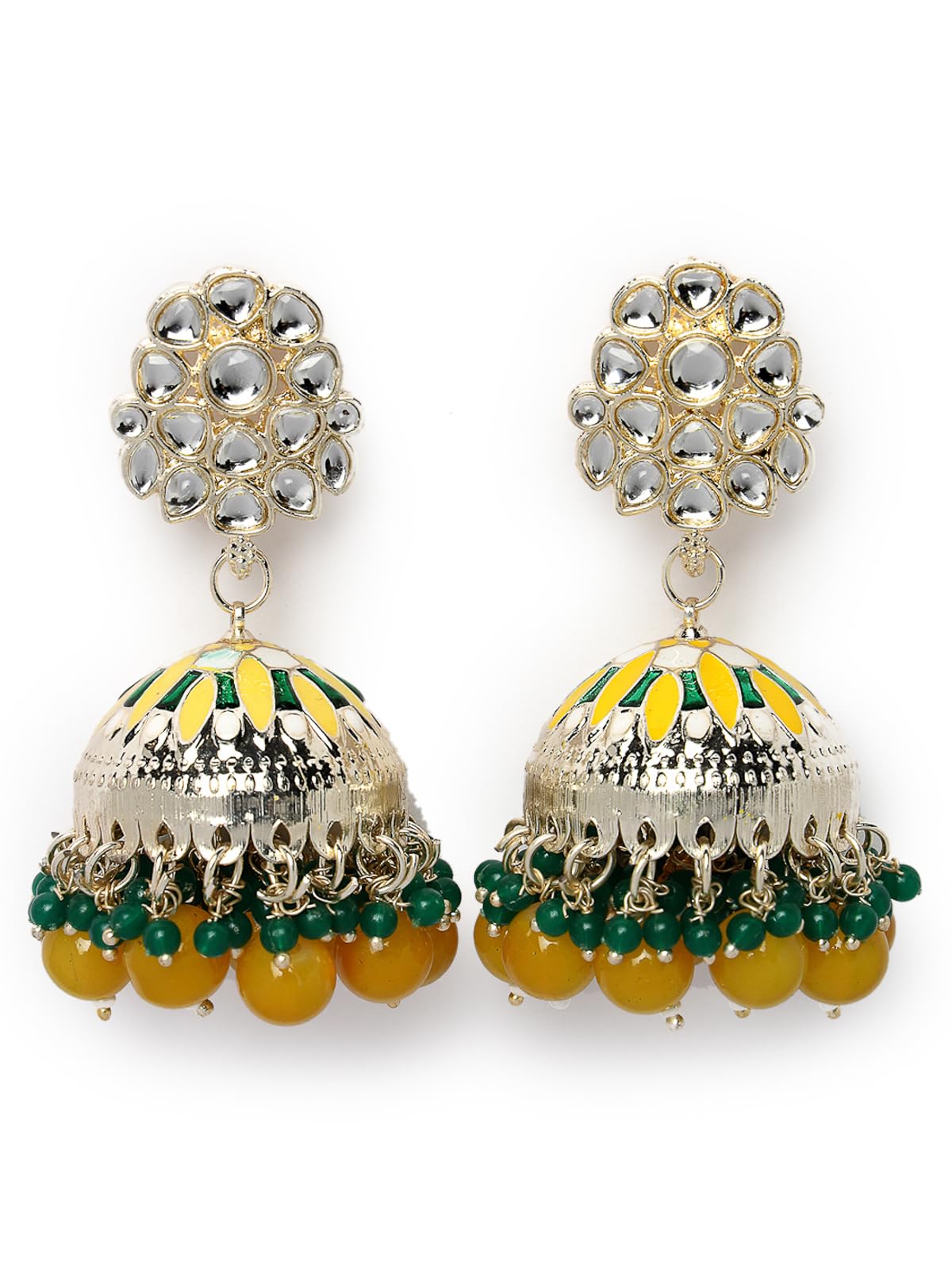 Studio Sukkhi Exquisite Gold Plated Kundan With Meenakari Yellow Green Jhumka/Jhumki Earrings For Women And Girls (E105772) (B0CPLXBTH5) Amazon Price History, Amazon Price Tracker