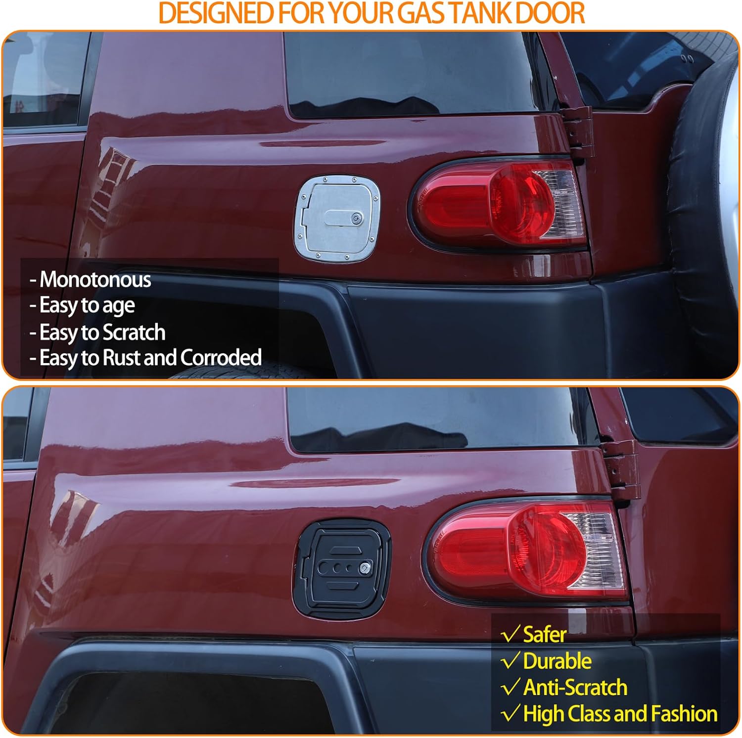 Fuel Filler Door Locking Gas Tank Cap Cover Compatible with Toyota FJ Cruiser 2007-2021, Gas Tank Doors Replacement, Aluminum Gas Cap Fuel Filler Door Cover