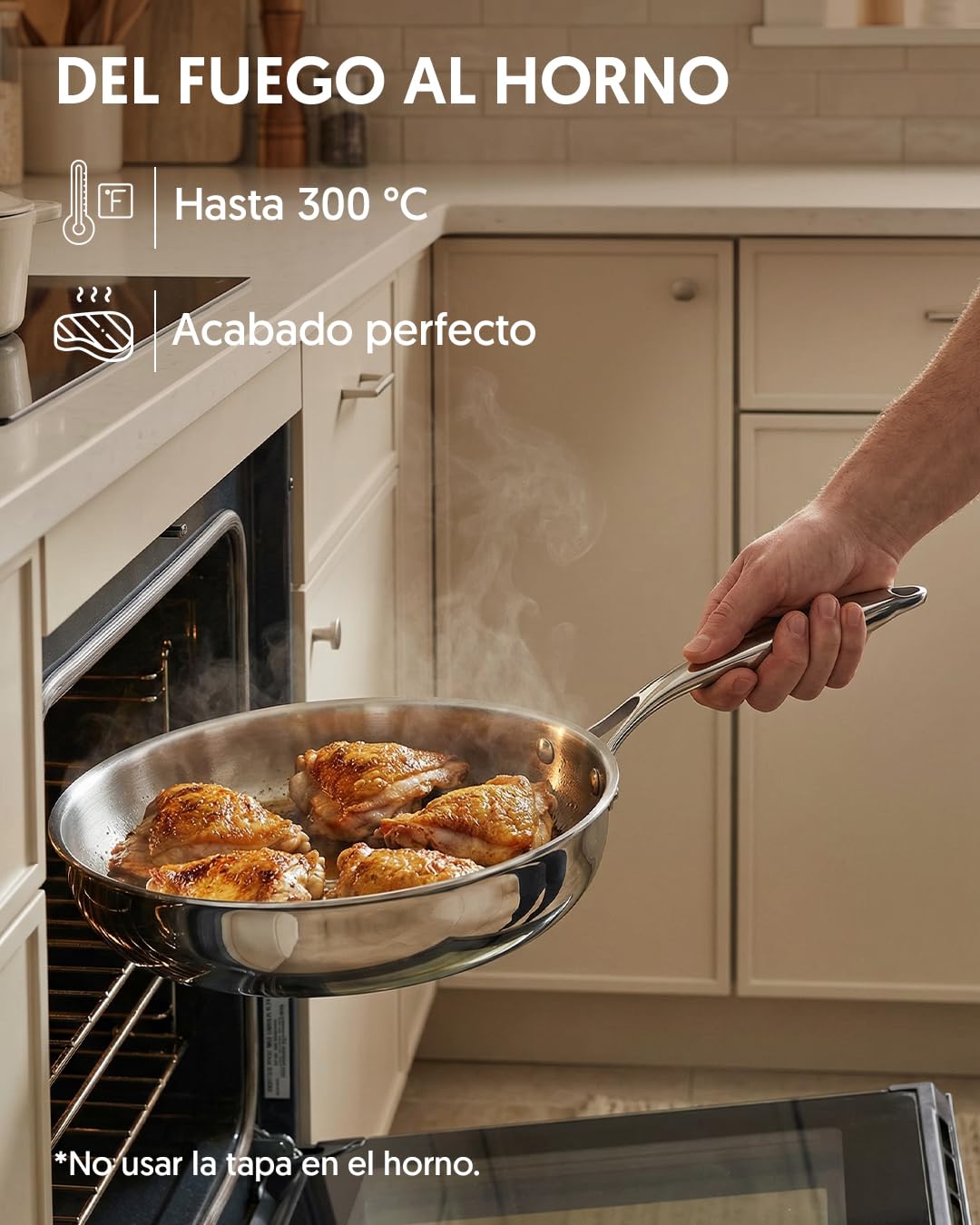 La Moustache - Batería de Cocina de Acero Inoxidable 8 Piezas con Tapas de Vidrio (Ø16/20/24 cm) - Juego de Ollas y Sartenes para Inducción, Sin Recubrimientos, Apta Lavavajillas (Titan Inox) — view 9