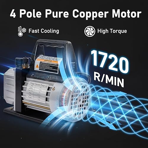 Miniatura 6 de Juego de bomba de vacío y medidor de CA, 14HP 3 CFM de bomba de vacío Manifold Gauge con 3 mangueras adaptador para R134a R12 R22 R410a R502 AC Kit