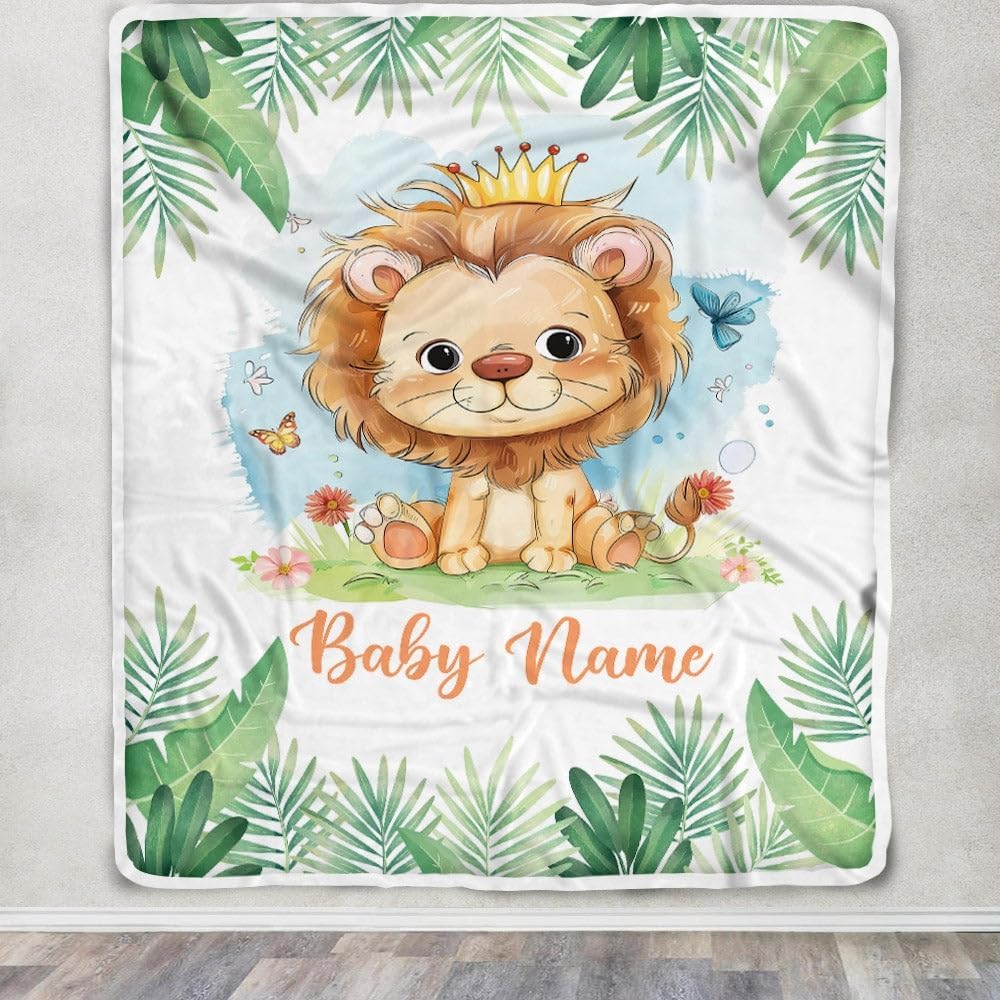 Personalized Lion King Baby Blanket for Boy Custom Name Cute Lion Newborn Nursery Kids Son Grandson Nephew Birthday Christmas Customized Bed Fleece Blanket (50 x 60 in Youth Size)