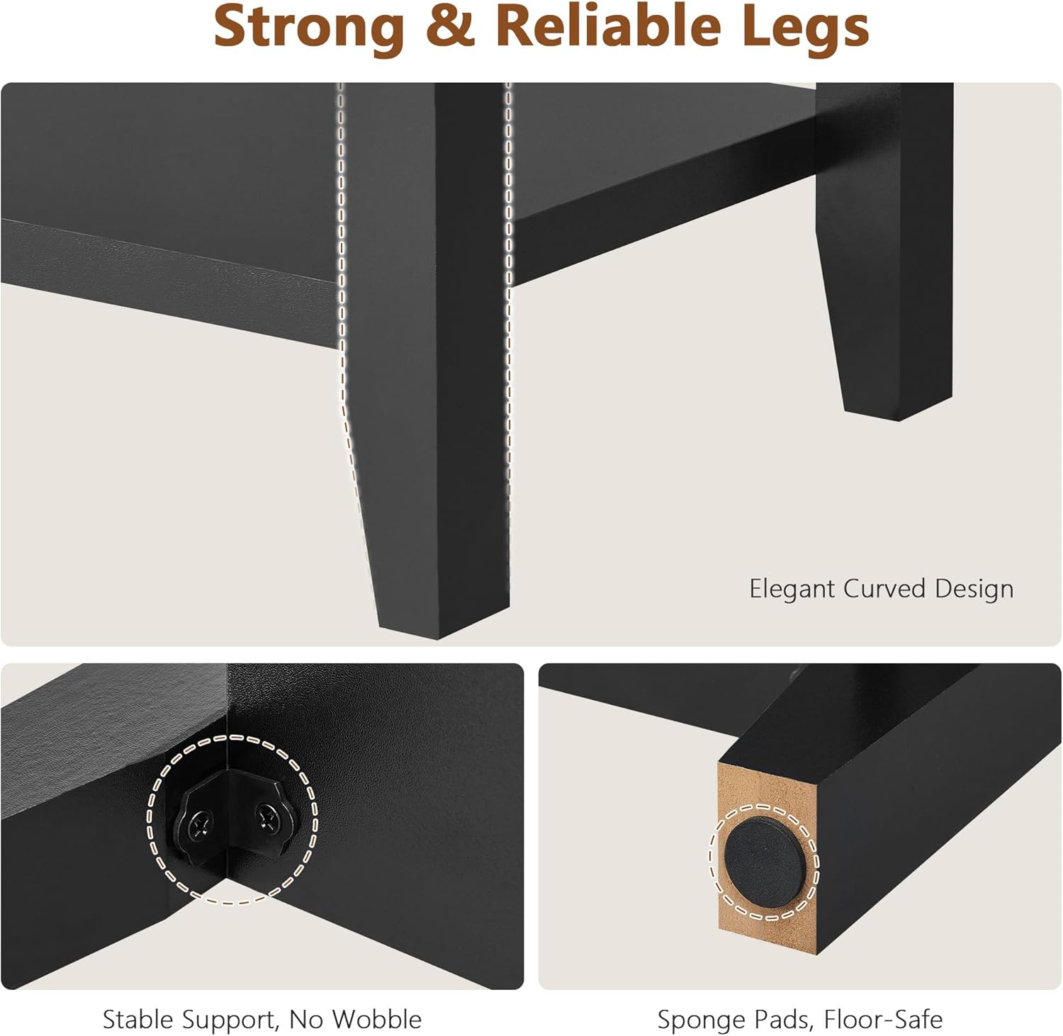 Hoctieon End Table with Double Storage Shelves, Sturdy Wooden Side Table for Living Room, Bedroom, Modern Nightstand Sofa Table for Small Spaces, Black