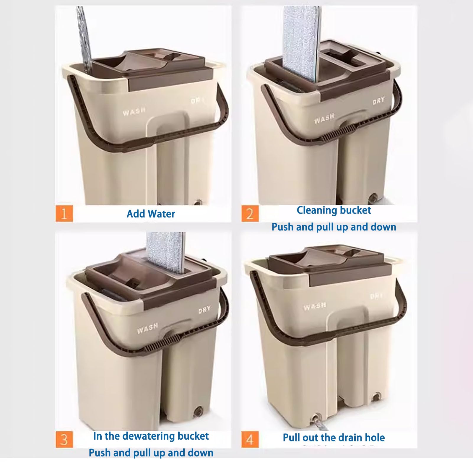 Recambio Fregona con Cabeza de Microfibra, Mopa Fregona Giratorio con Cubo Escurridor, Separar el Agua Sucia, Doble Uso Seco y Húmedo para Limpiar Azulejos, Paredes, Suelo, Ventanas, Coches,F