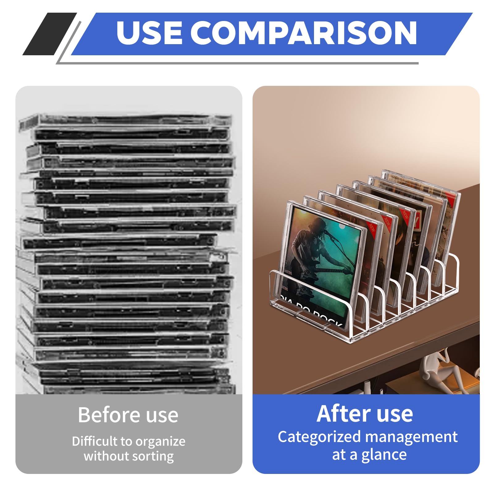 Porta CD Tavolo, Supporto CD in Acrilico Trasparente, Organizzazione per CD e Dvd con 7 Scomparti, Porta Vinili -Può contenere fino a 7-14 Custodie Standard(17x12.5x4cm)
