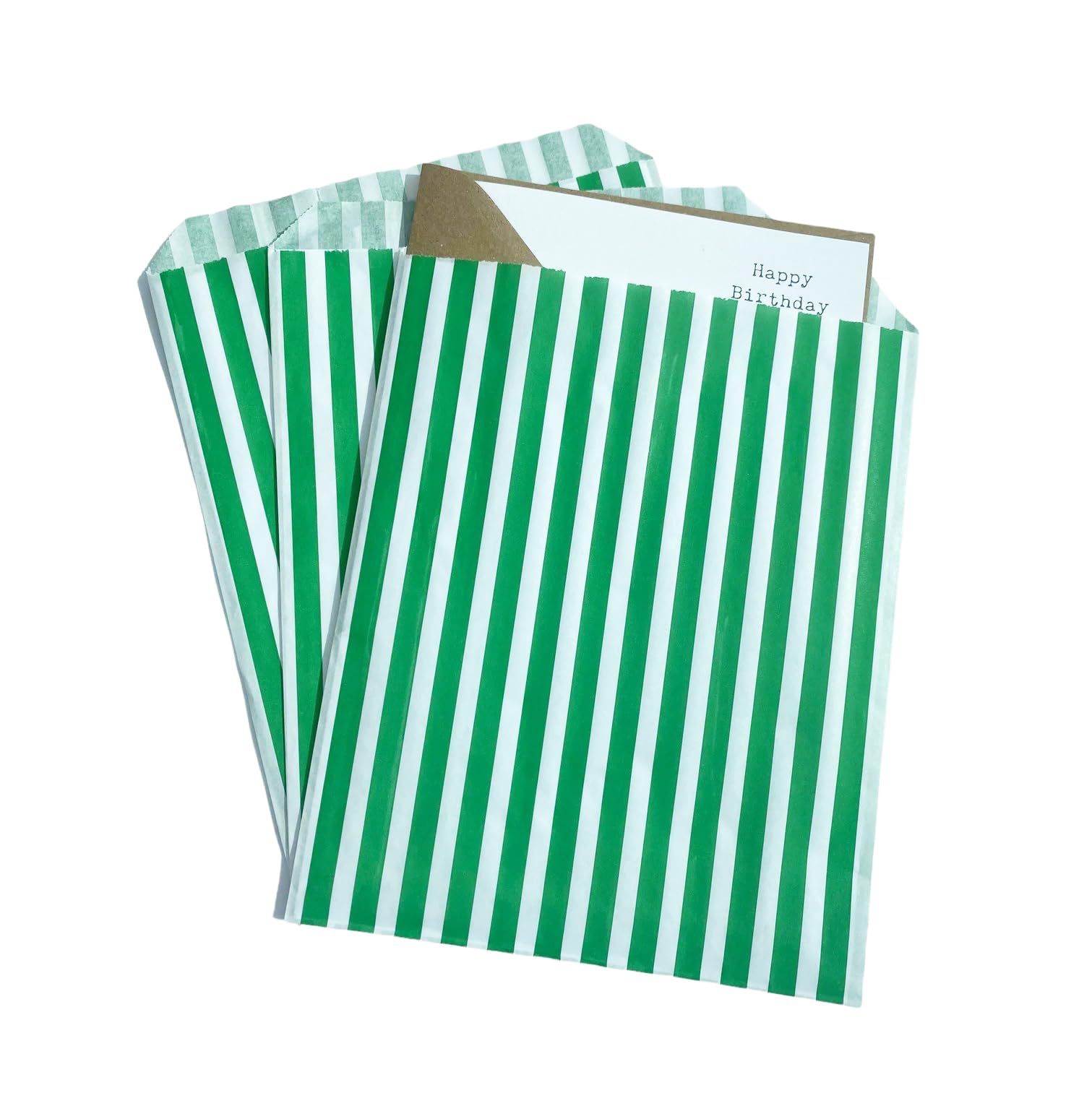 Bag It Plastics Candy Stripe Paper Sweet Bags | Green | 7" x 9" / 175x225mm | Pack of 100 | Multipurpose Use for Sweets, Popcorn, Wedding Favours, Pick and Mix & Cookies! โ image 1