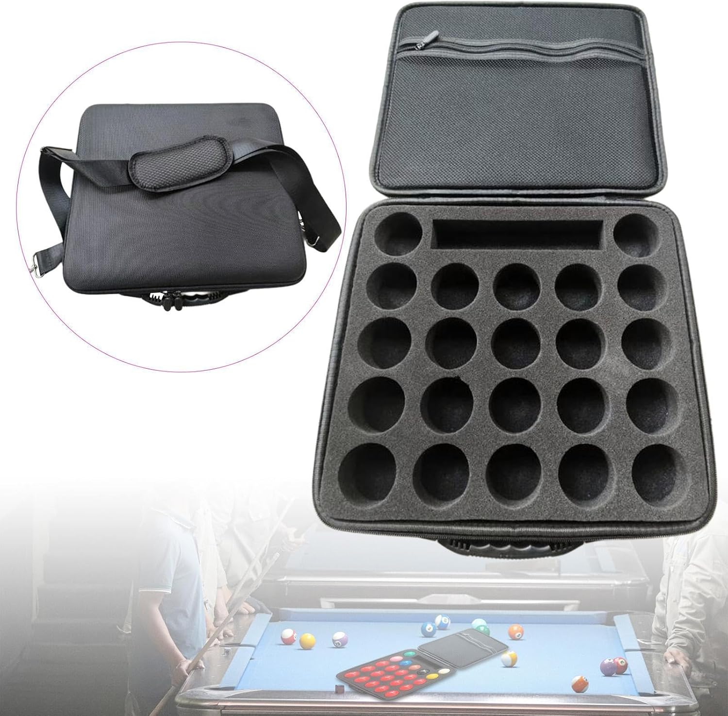 Pool Ball Carrying with Shoulder Strap Billiard Balls Storage Box