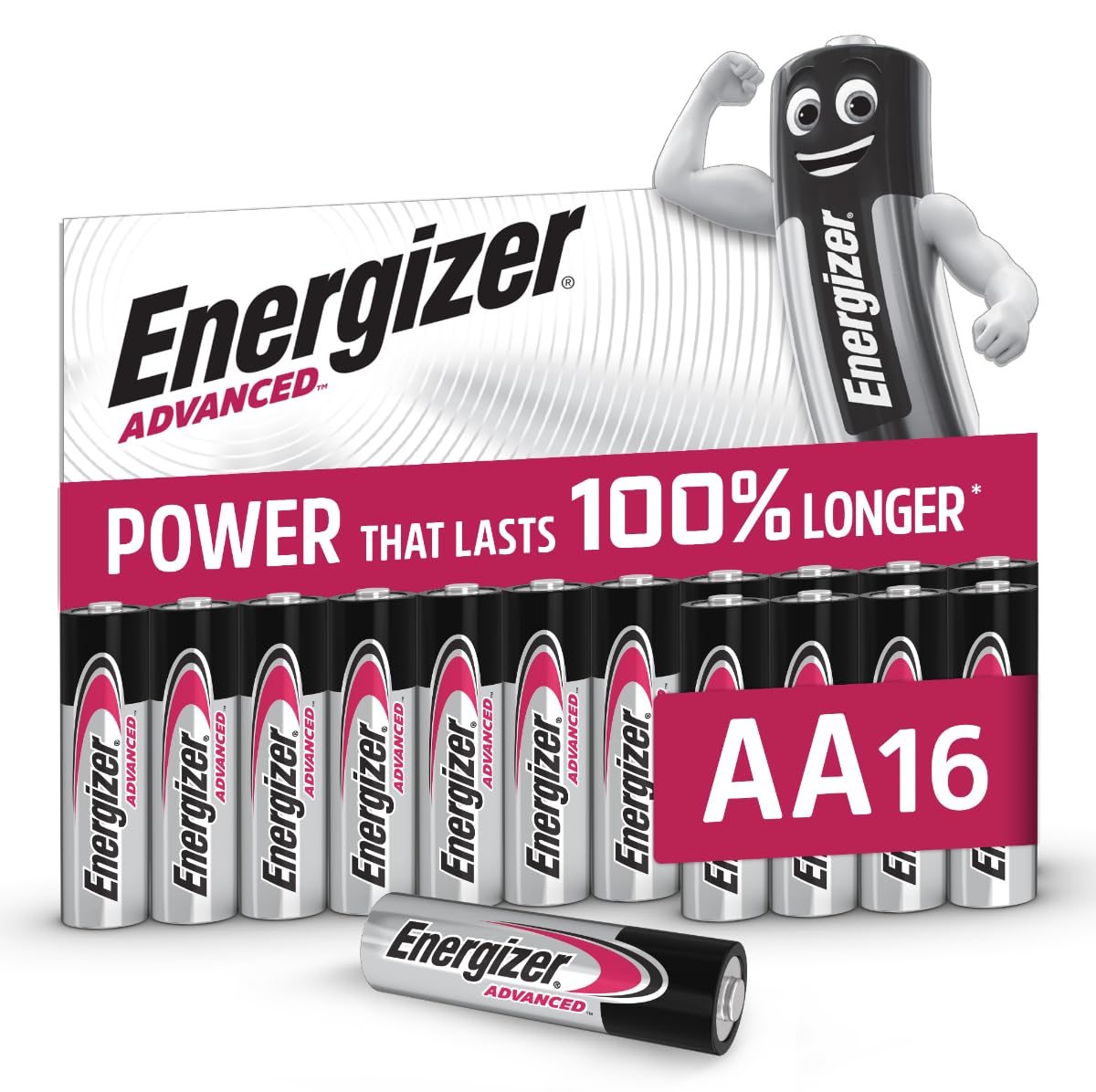 Energizer Advanced - AA Batteries (16 Pack) - Double A Battery 1.5V - Up To 100% Longer Lasting - Ideal for High-Drain Devices - 0% Plastic Packaging - 10 Year Shelf Life [Amazon Exclusive]