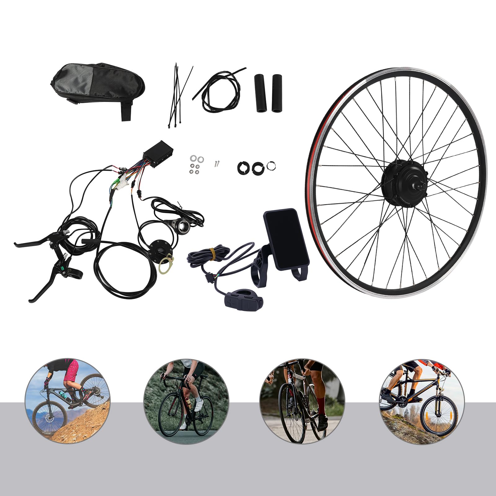 Kit de conversion de vélo électrique 36 V 250 W, moto sans engrenage sans balais avec écran et PAS, kit de conversion pour roue avant/arrière 700 C de 28 à 29 pouces