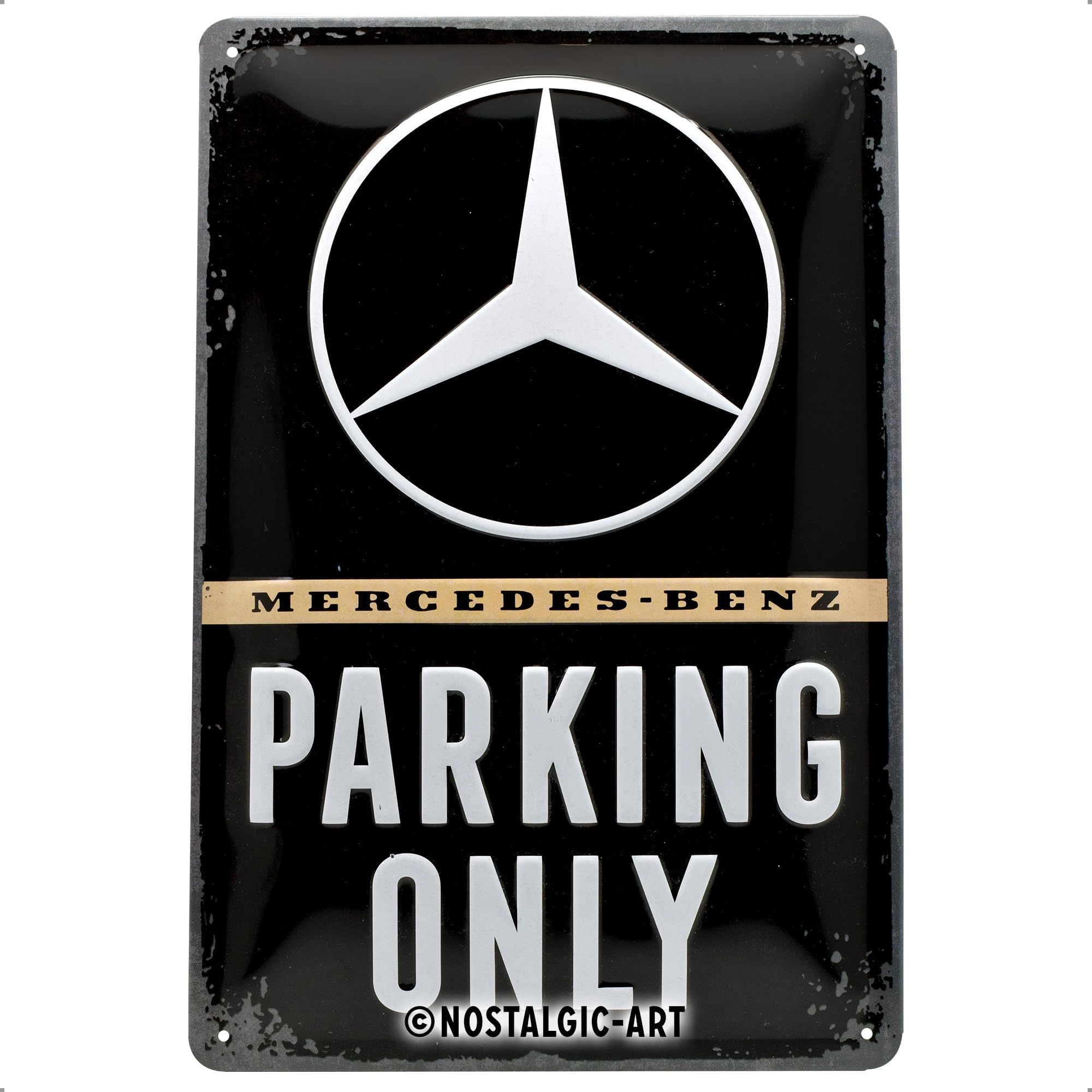 Retro tin sign, 7.9" x 11.8", Mercedes-Benz – Parking Only – Gift idea for Mercedes-Benz fans, Official License Product (OLP), made of metal, vintage design