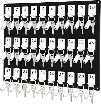 Beeveer Acrylic Key Holder Board with 30 Hooks, Wall Mount Organizer, Black