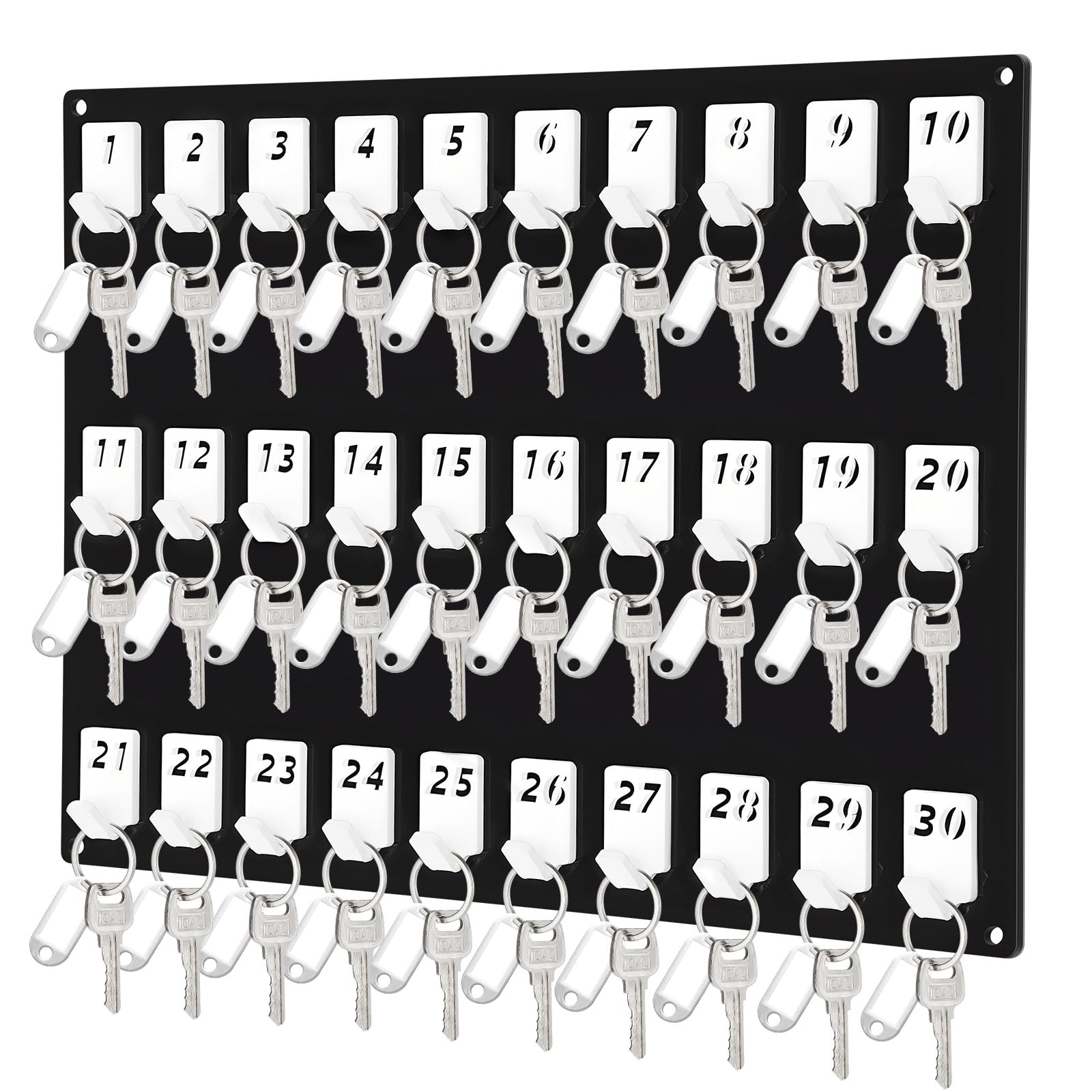 Beeveer Acrylic Key Board with 30 No. Hooks Wall Mount Key Rack Holder Hanger Storage for Real Estate Offices Rentals Car Dealer Valet Parking Small Businesses (Black)