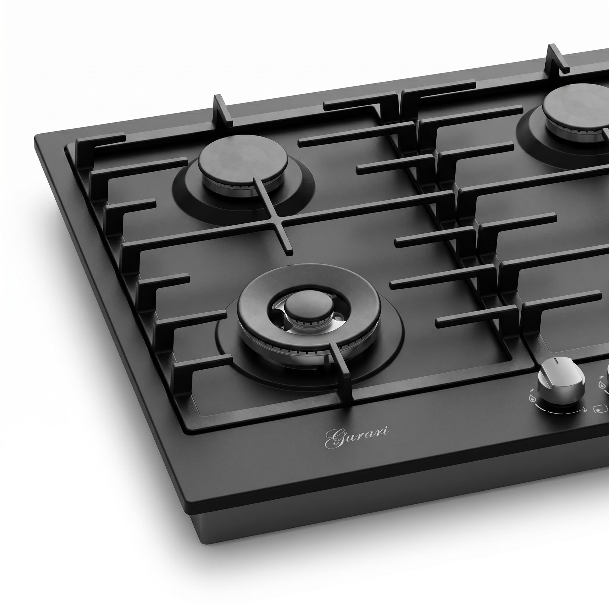 Gurari Gaskochfeld 60 cm GCH FB 604 BL • Autarkes Gas Kochfeld Schwarz • 4 Gasbrenner mit 4,0 kW WOK Brenner • Gusseisen Topfträger • Einbau Gaskochfeld • Erdgas & Propangas
