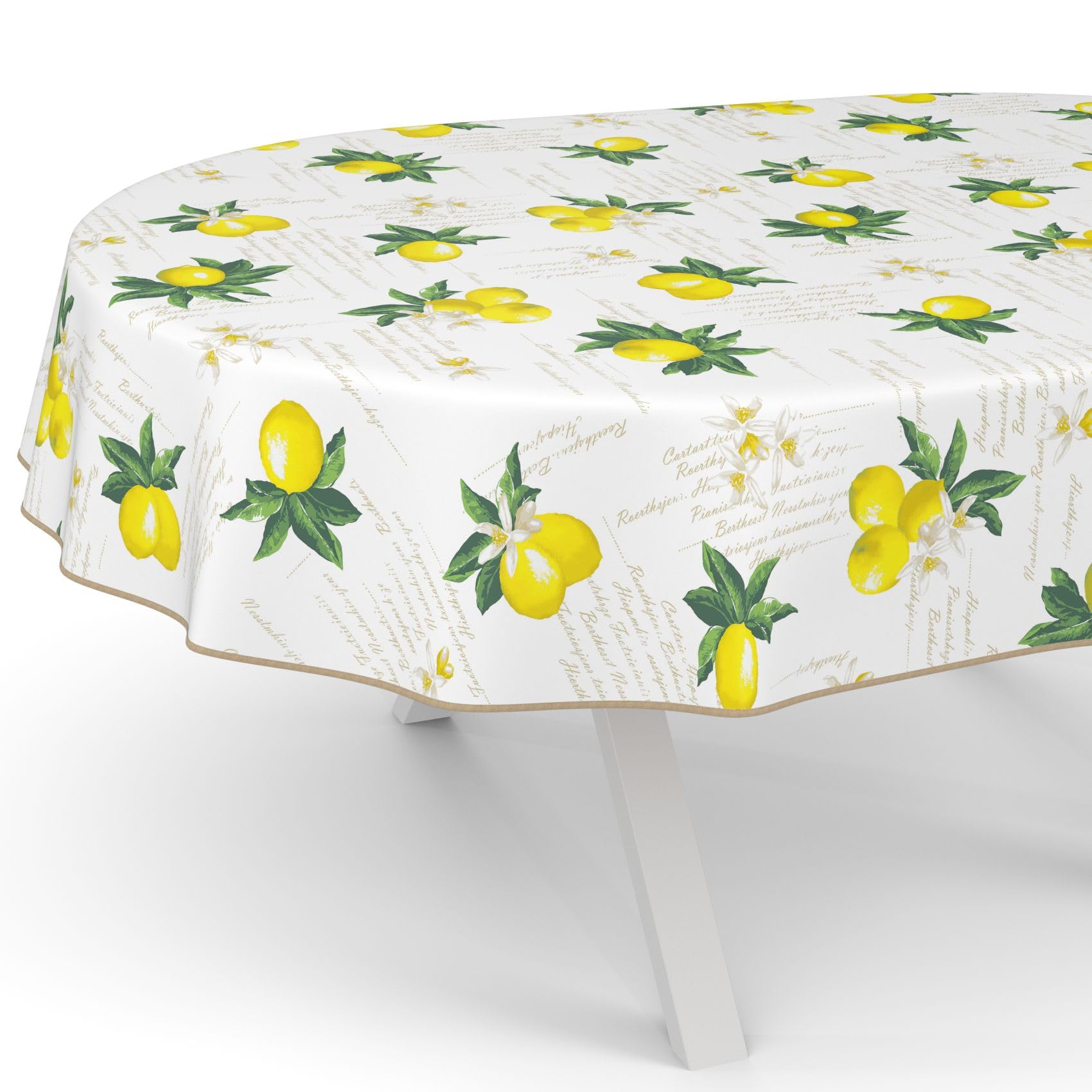 ANRO Nappe en toile cirée lavable, pour table de jardin, de forme ronde, ovale ou rectangulaire, ovale, 180 x 140 cm, avec ourlet (bordée), motif citrons