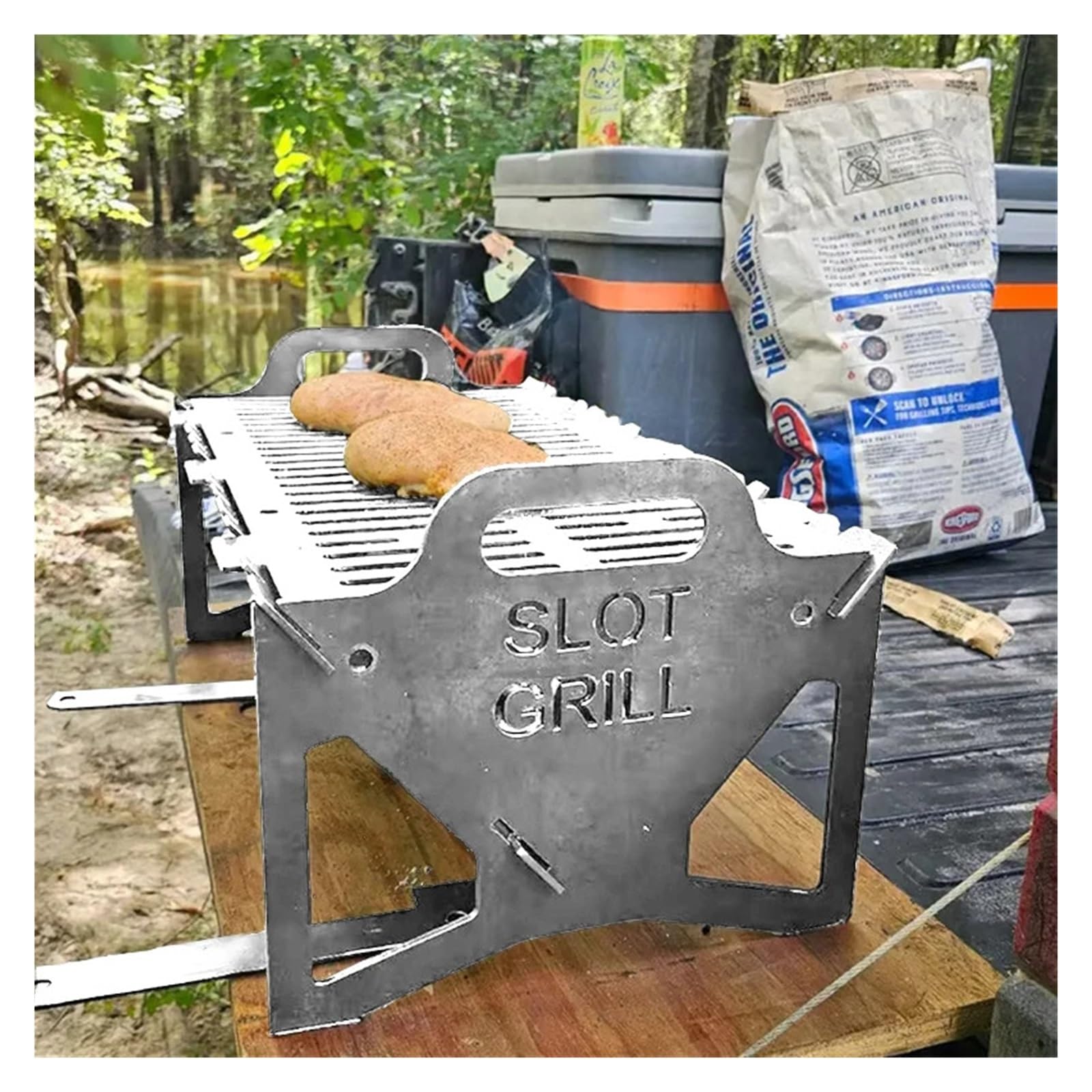 Parrilla De Barbacoa De Carbón Plegable, Herramienta Portátil for Acampar De Acero Inoxidable