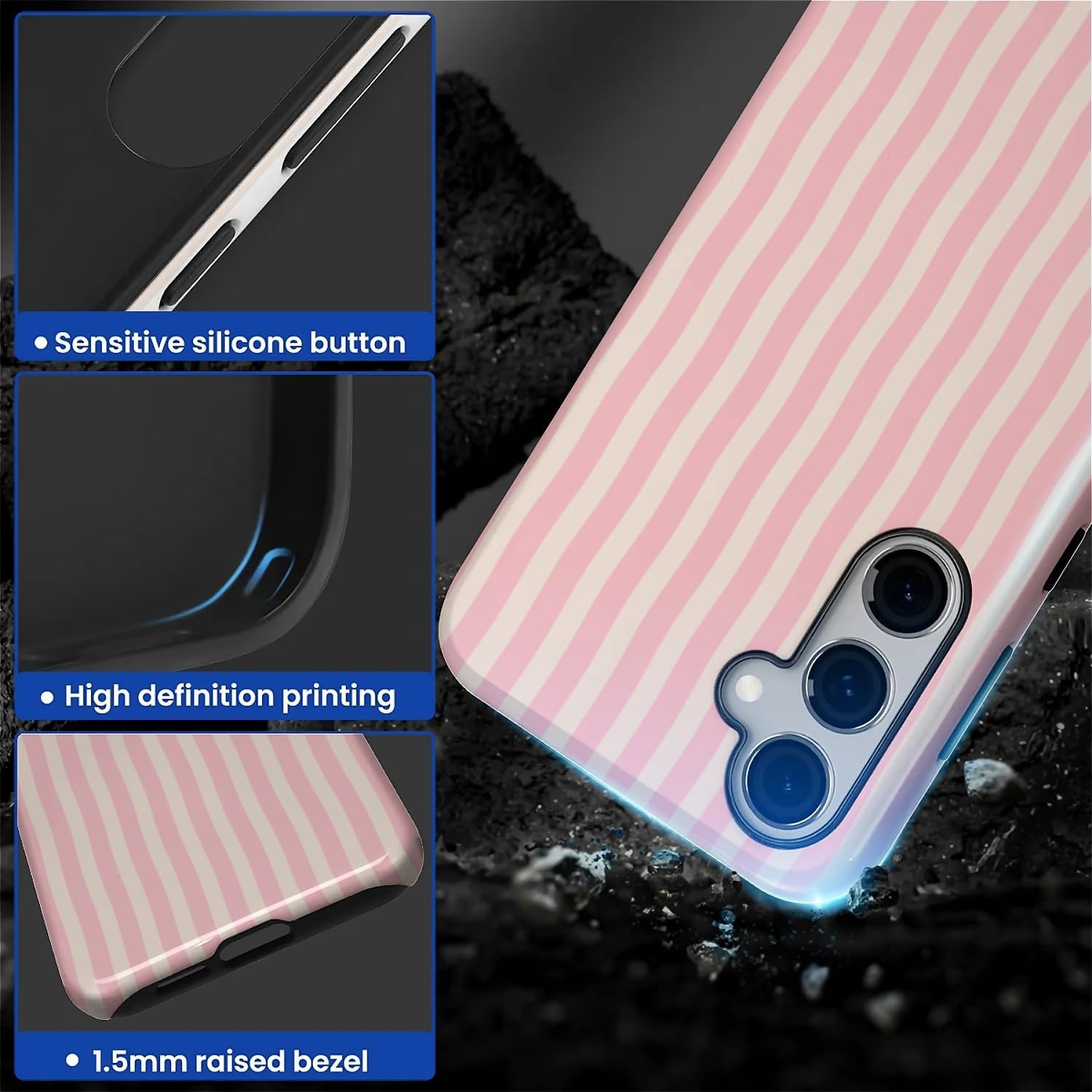 for Samsung Galaxy S25 Case,HL2 Pink Stripes Hybrid 2 Layer Hard Shell Silicone Protective Pattern Design Case - Image 3