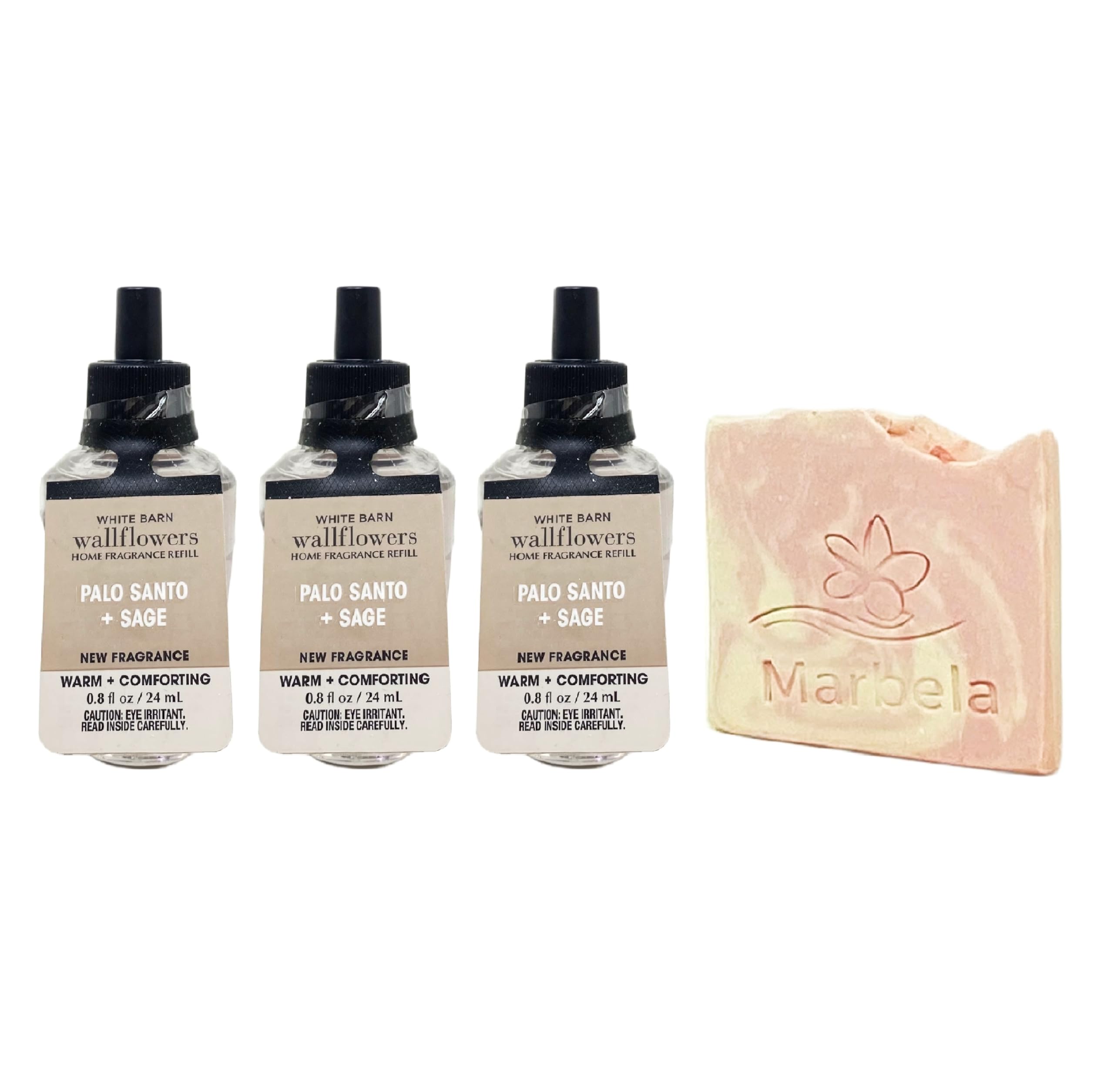 Bath & Body Works Palo Santo + Sage 3 Pack Wallflowers Home Fragrance Refill Bundle with a Himalayan Salts Springs Sample Soap