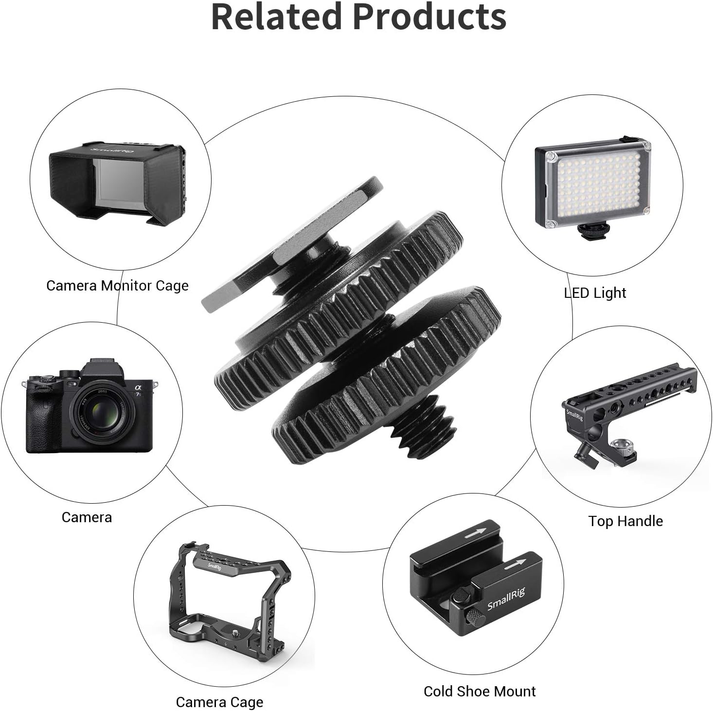 SMALLRIG 3/8" to 1/4" Inches Tripod Mount Screw to Flash Hot Shoe Mount Adapter Monitor Bracket for Camera and Monitor, Pack of 2-1631