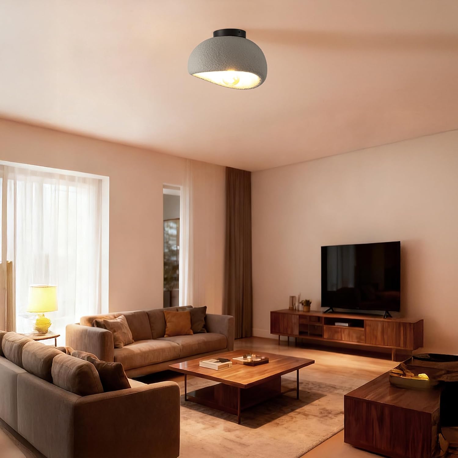 Art-Inspired Modern Ceiling Light, 11.8'' Stone-Textured Bird's Nest EVA Shade Flush Mount Light for Dining Room, Kitchen lsland, Ceiling Light fixtures for Living Room Entryway, Grey