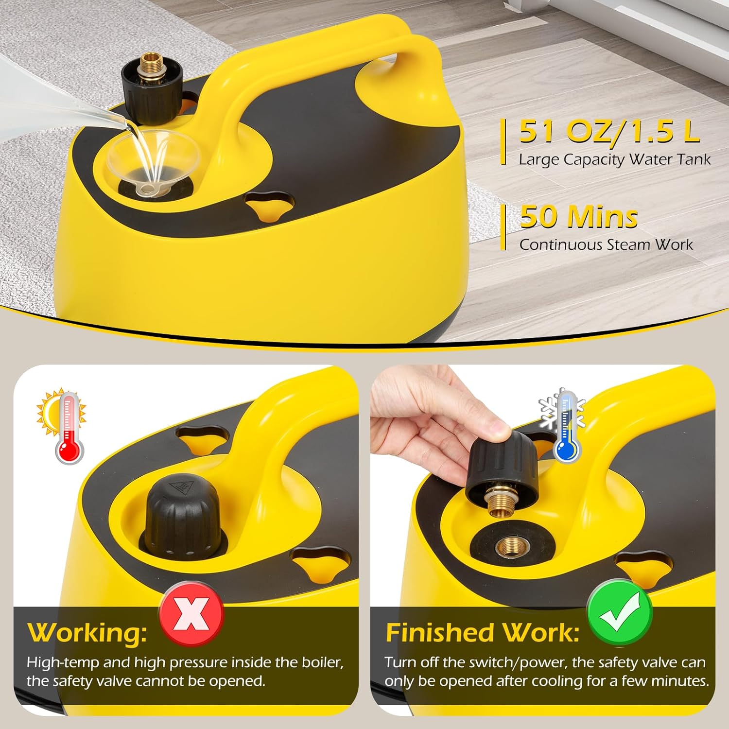 Dyna-Living Steam Cleaner 1500W Steamer for Cleaning with 1.5L Water Tank, Car Steamer Cleaner for Multi-Surface Floors, High-Pressure Steam Cleaner for Car, Portable Car Steamer for Auto Detailing