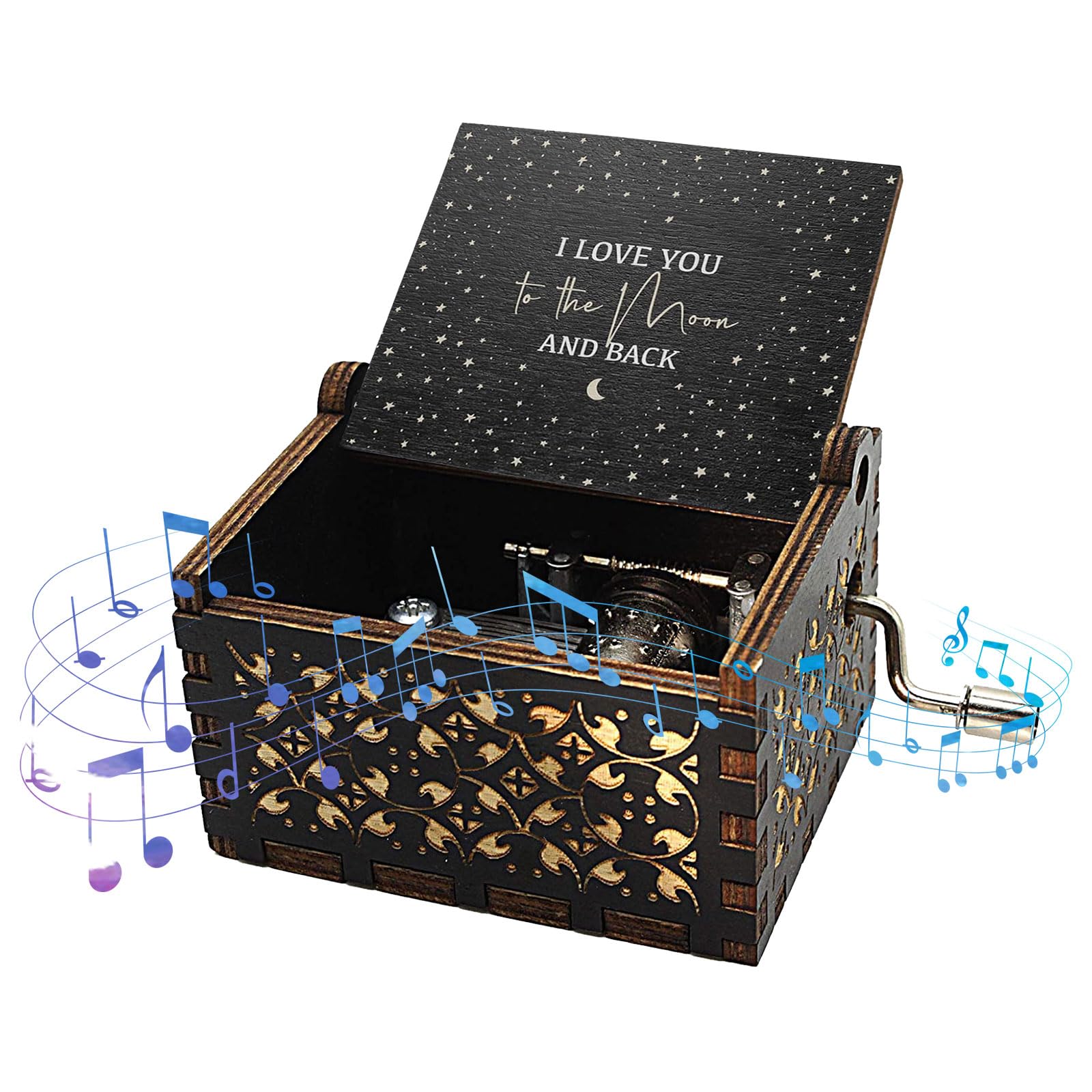 Boîte à Musique Vintage En Bois Avec Gravure « Can't Help Falling