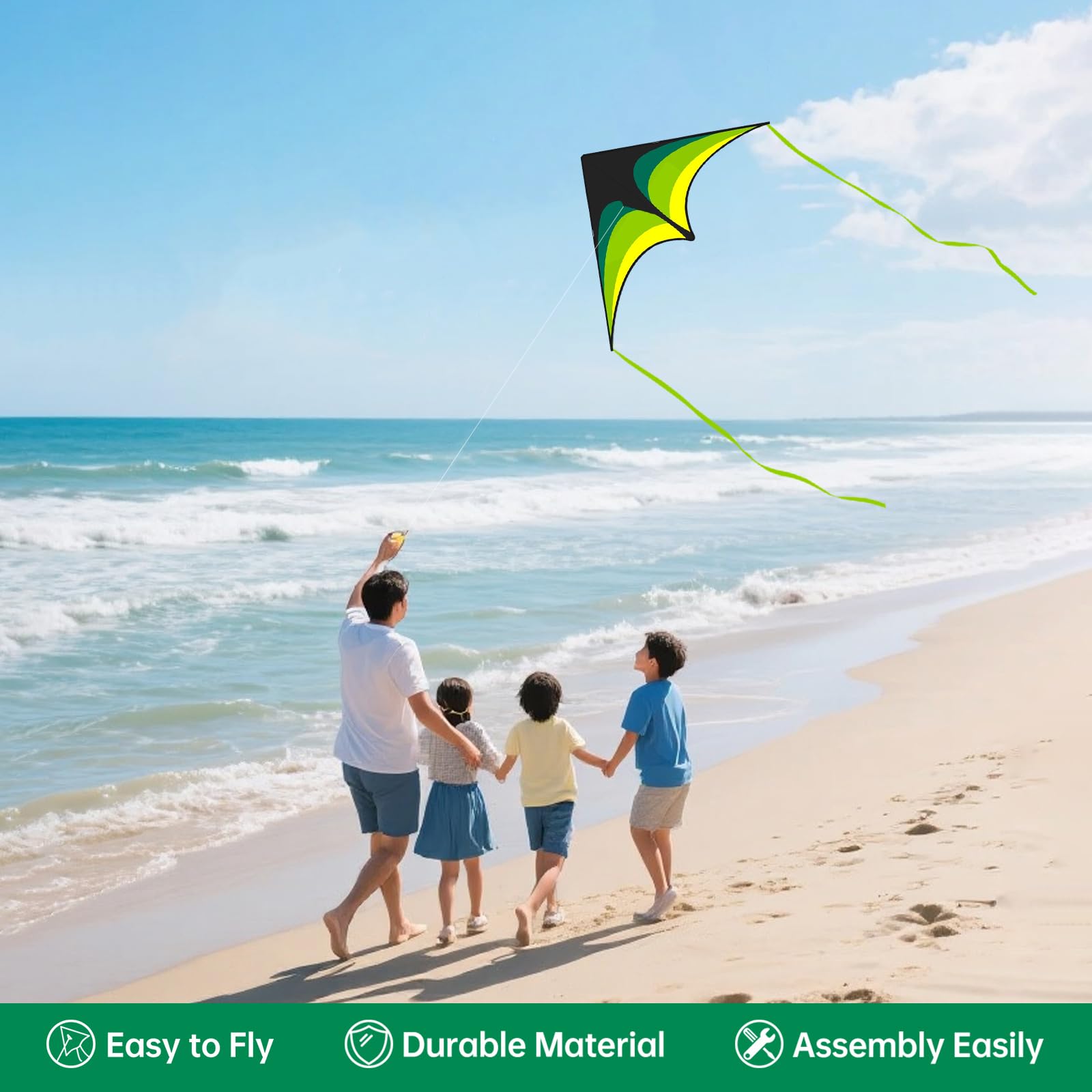 Mint's Colorful Life Paquete de 3 cometas Delta para niños y adultos, juego de cometas grandes fáciles de volar para principiantes, cometas familiares perfectas para viajes al parque y playa con