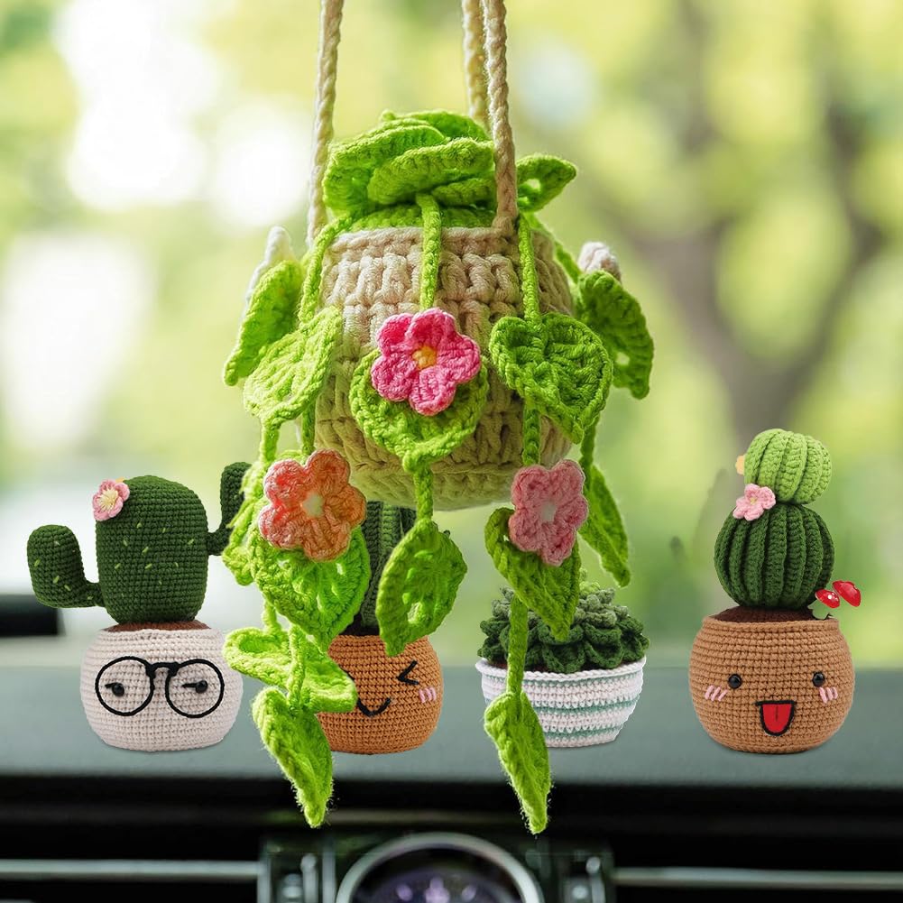 FARYODI Set all'uncinetto per principianti, cactus, fai da te, con uncinetto, filato, imbottitura, pennarelli, kit fai da te, con istruzioni per adulti e bambini