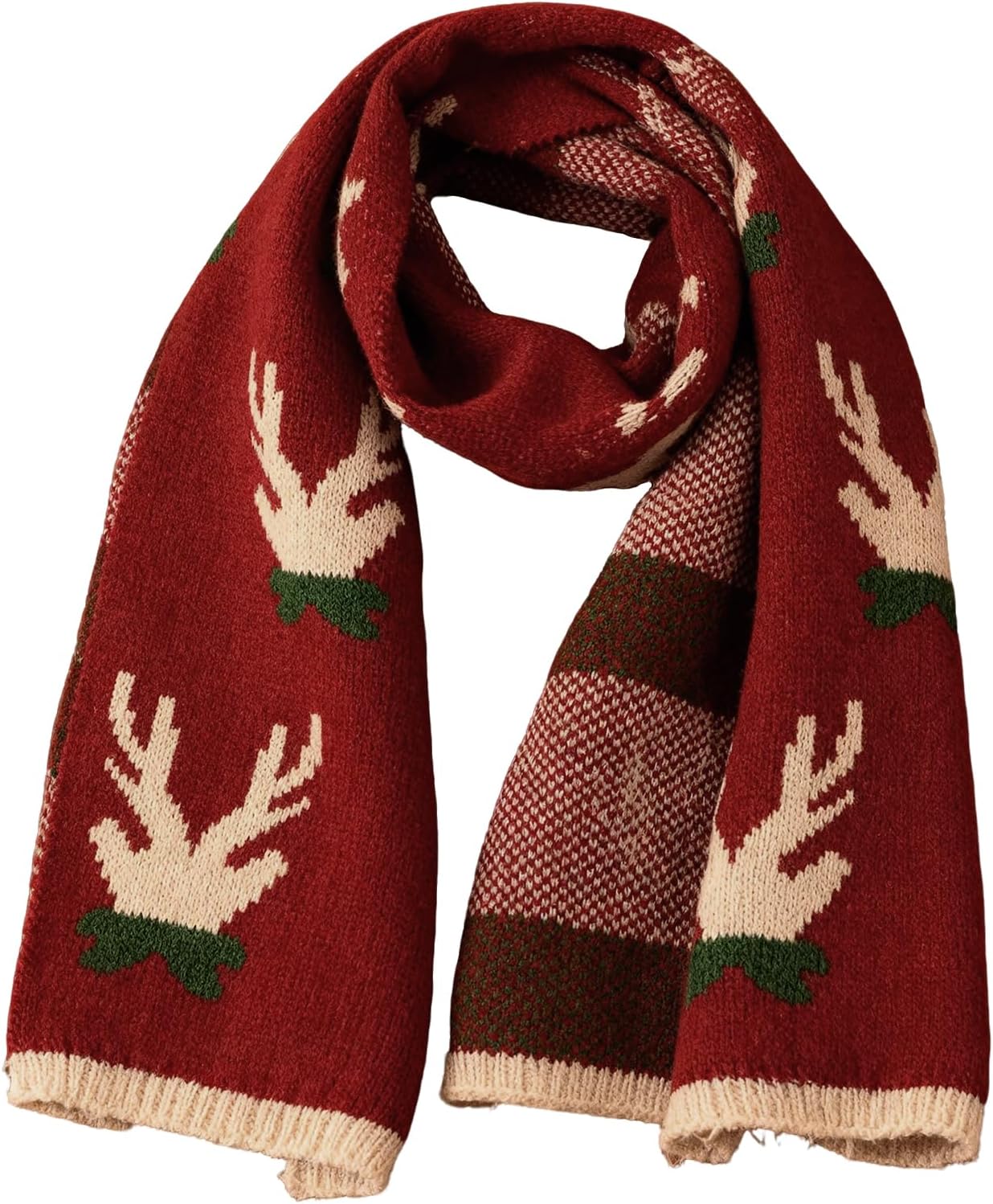 Christmas Winter Knitted Scarf For Women Reversible Warm Scarf Reindeer Antlers Cozy Warm Long Scarves